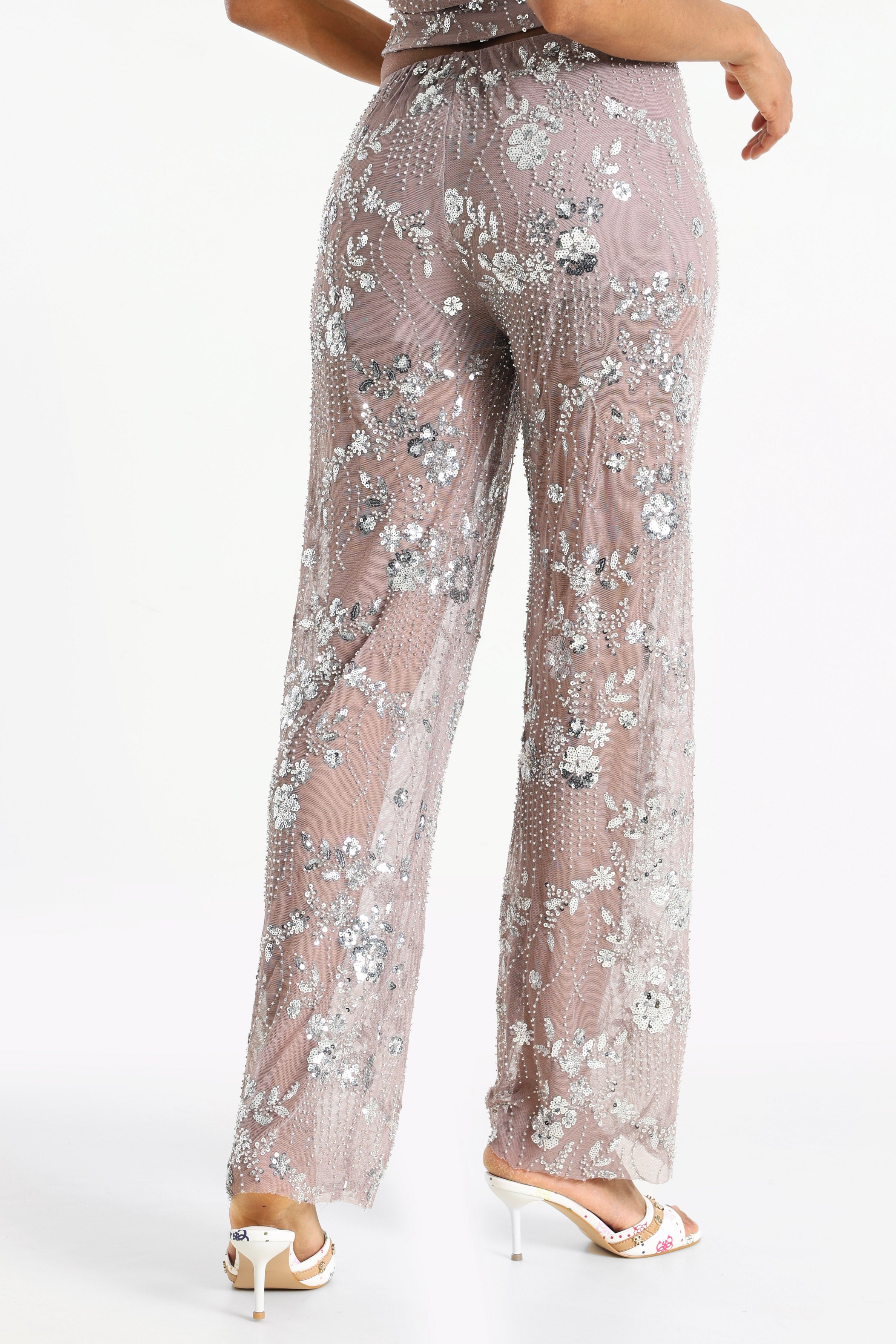 Pantalon en mesh à paillettes - Mauve