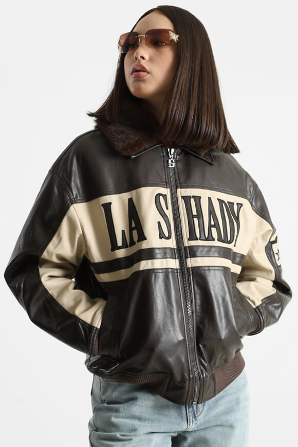 Veste en similicuir Bomber - Marron + Beige