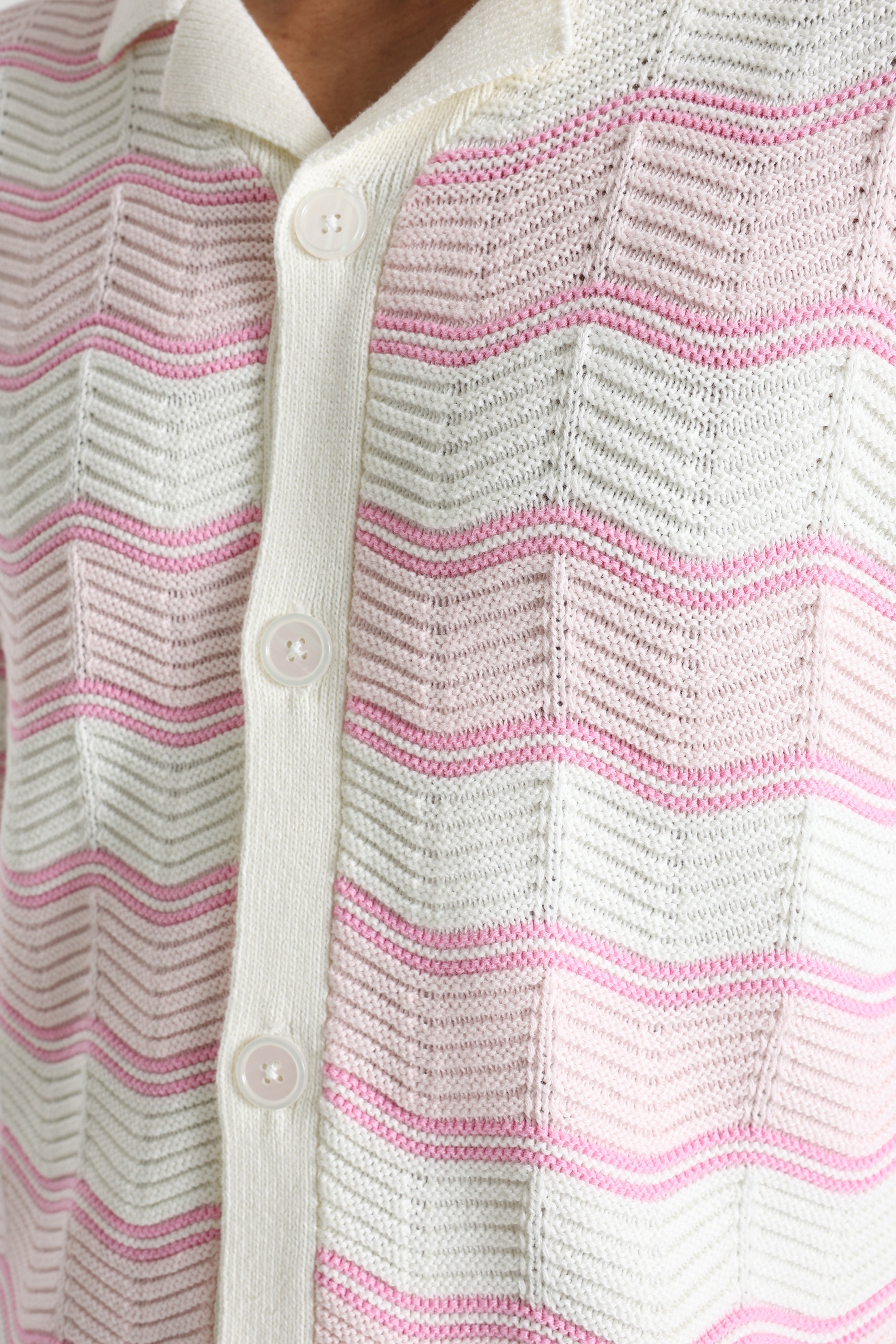 Strickhemd - Offwhite + Pink
