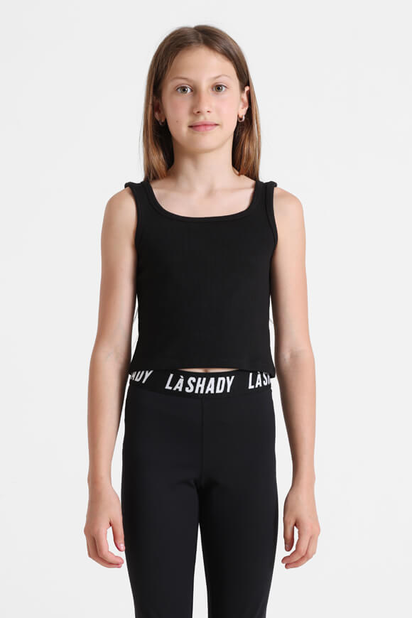 Geripptes Crop Tanktop - Schwarz