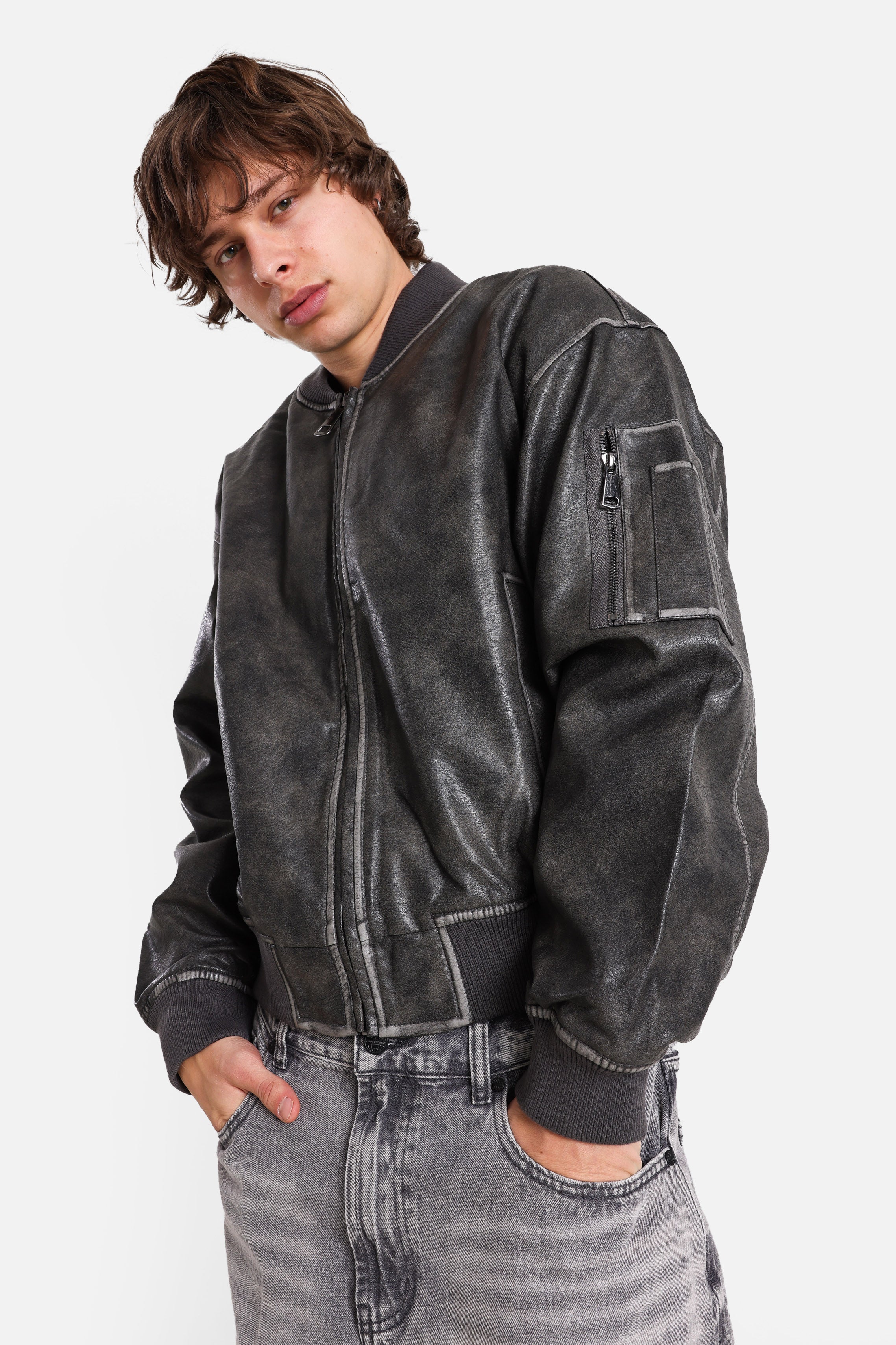 Bomber Kunstlederjacke - Dark Grey