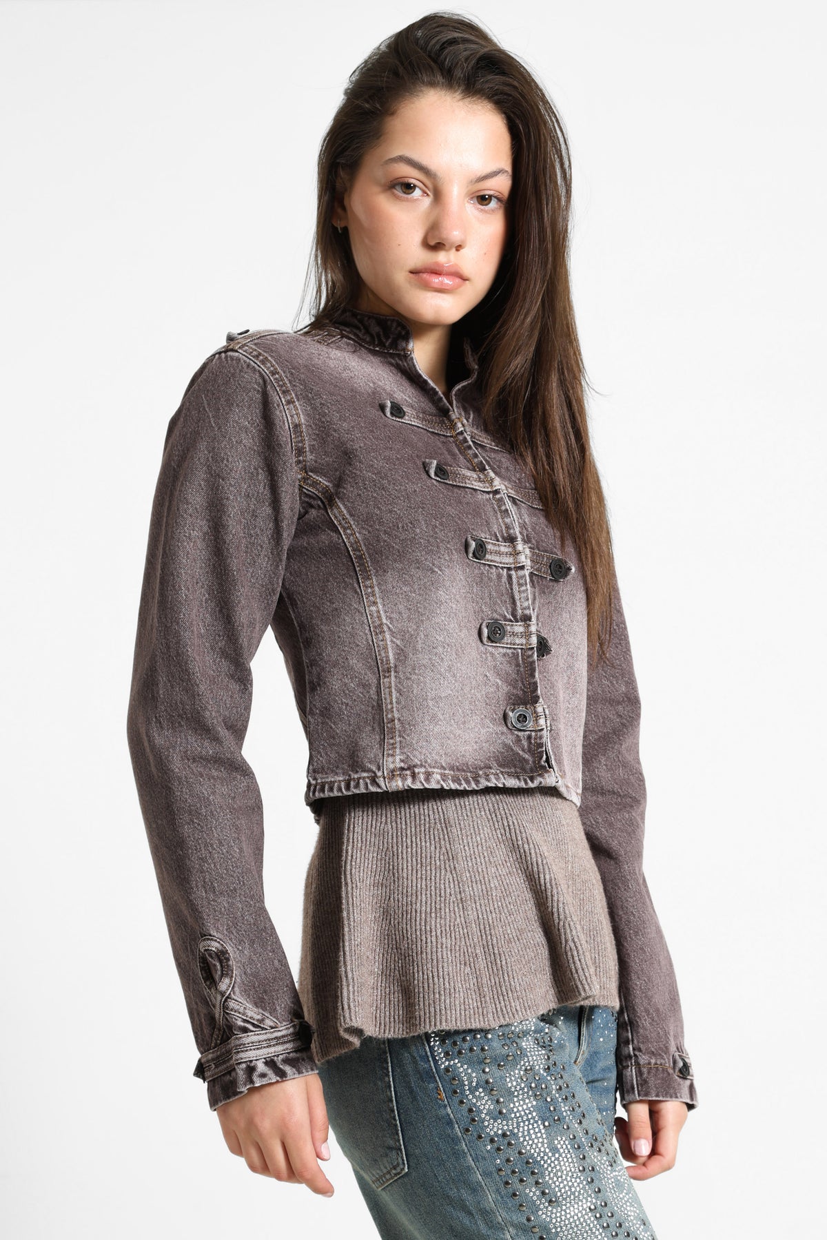 Veste courte en jean - Dark Red Denim Washed