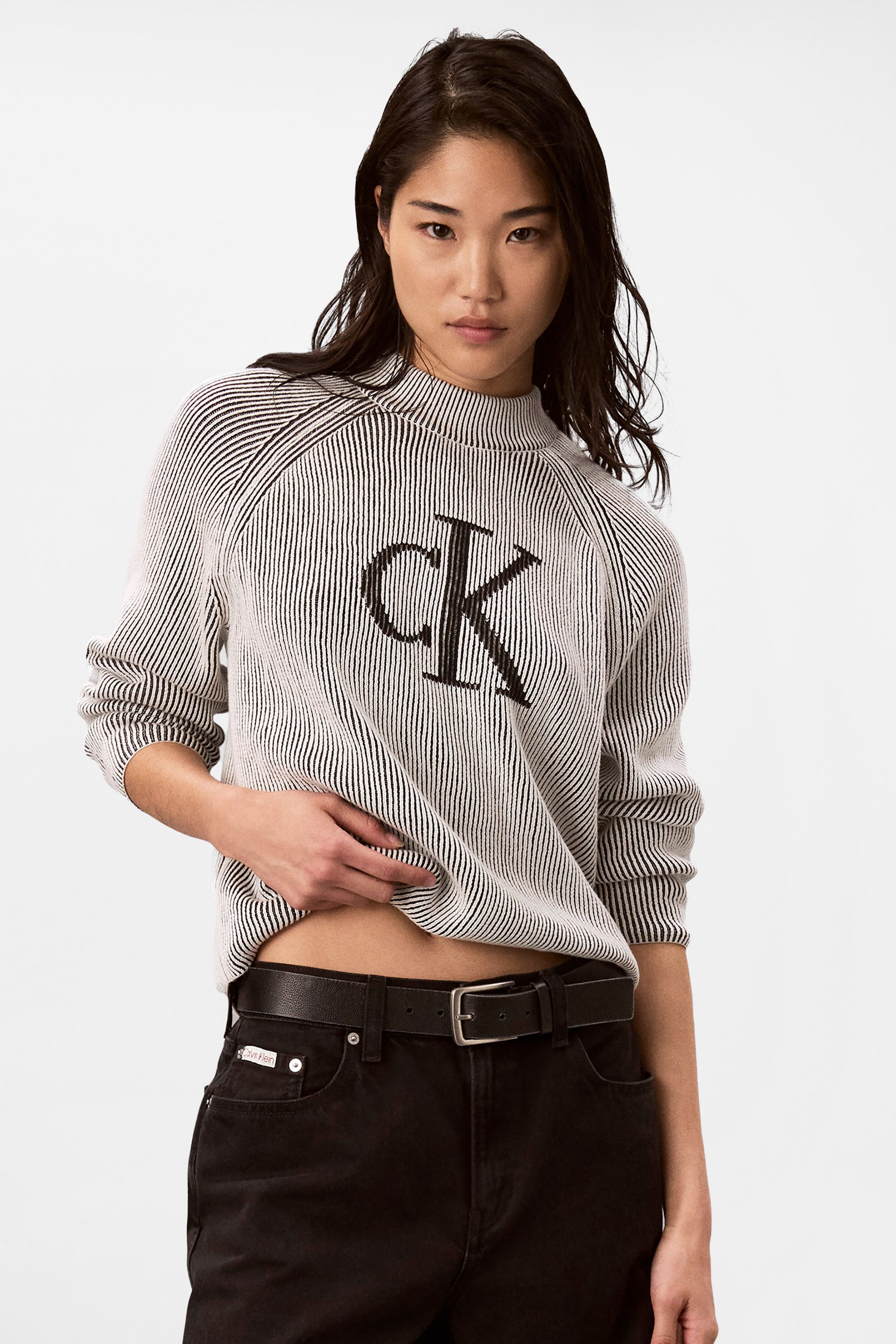 Gerippter Strickpullover - Black Combo