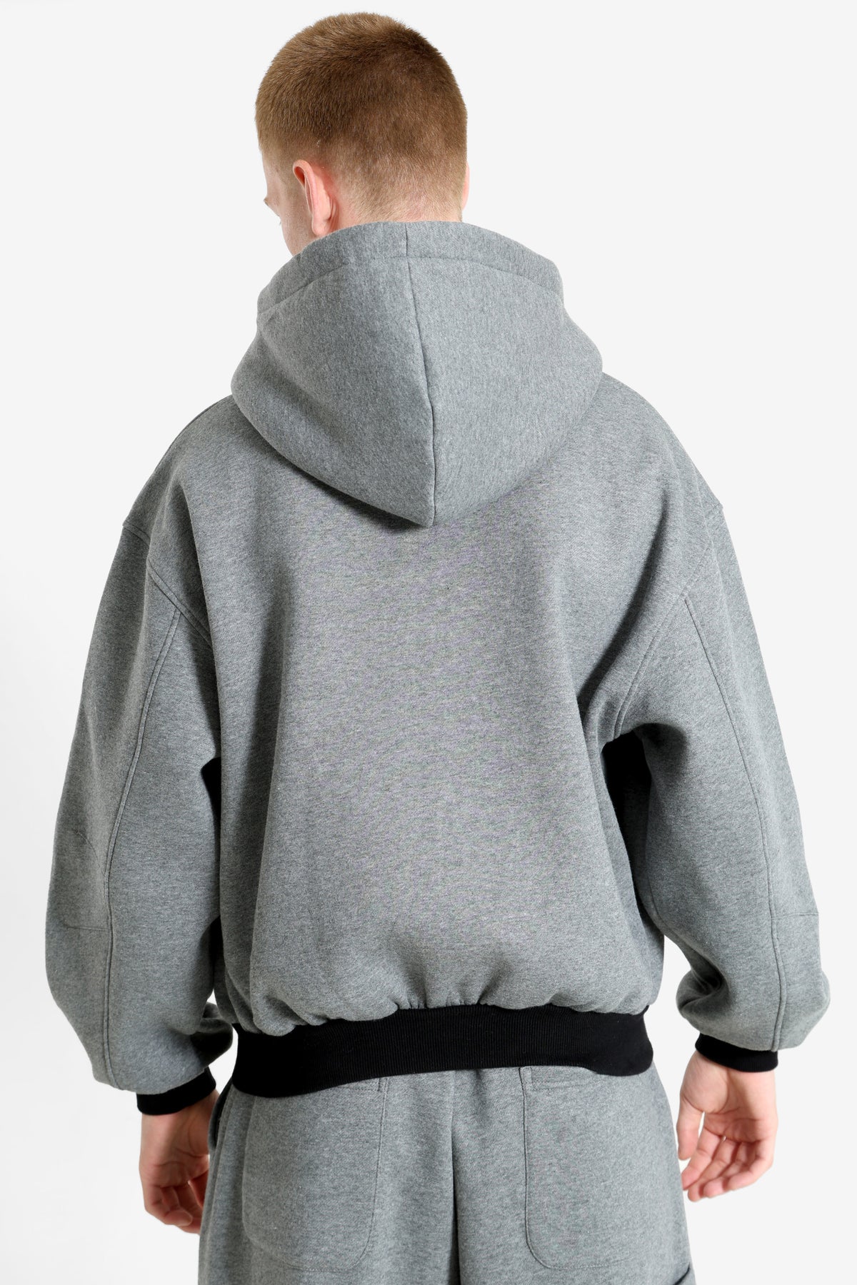 Kapuzensweatjacke - Dunkelgrau meliert + Schwarz