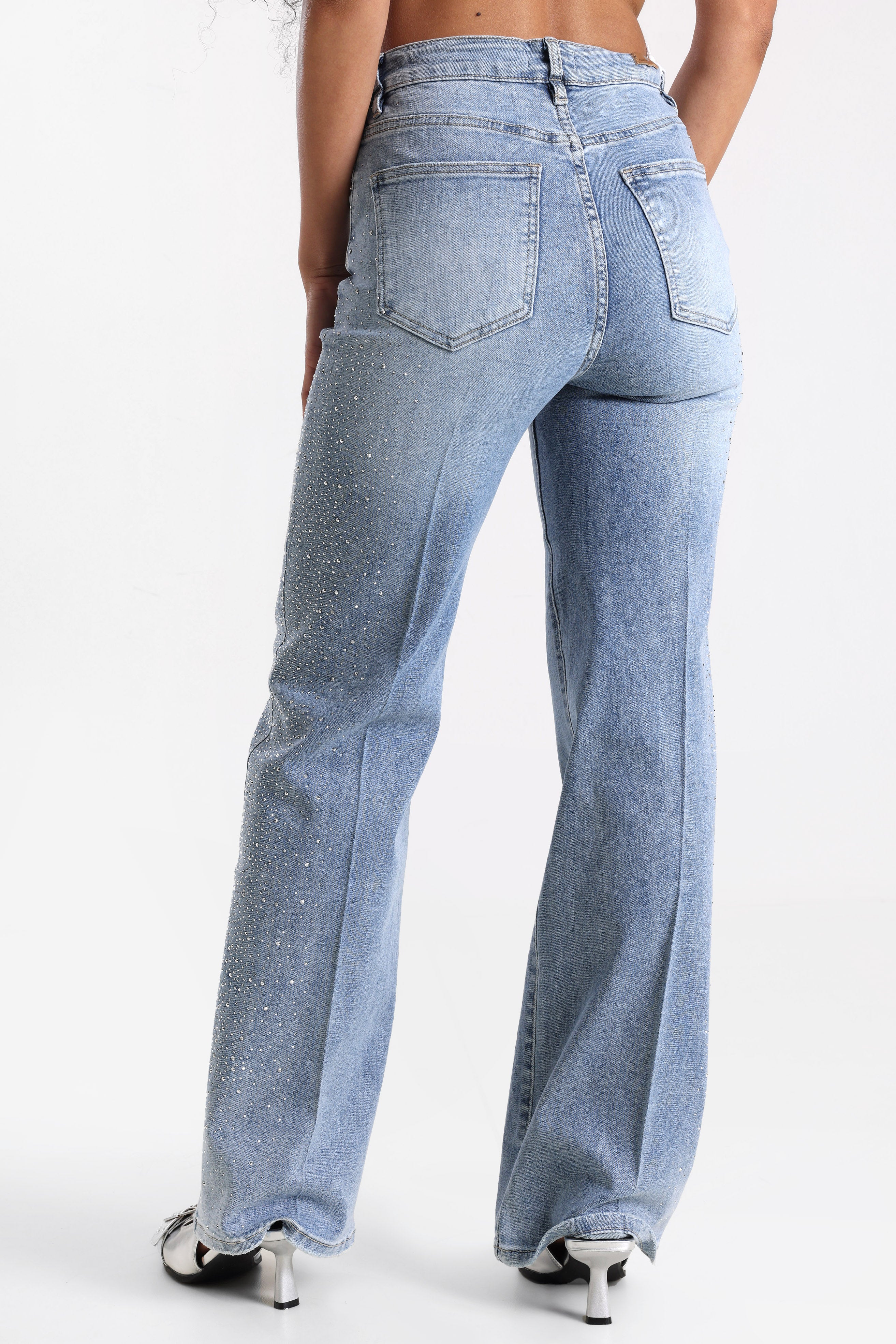 Straight Fit Jeans mit Strass - Light Blue