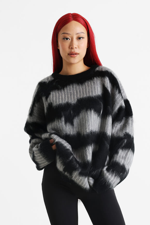 Oversize Hairy Strickpullover - Schwarz + Grau