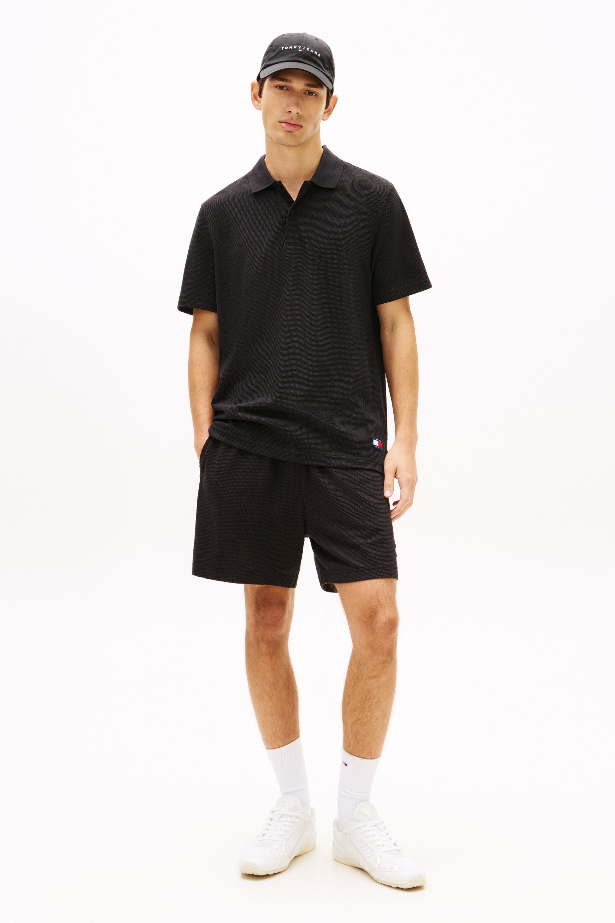 Poloshirt mit Waffelstruktur - Black