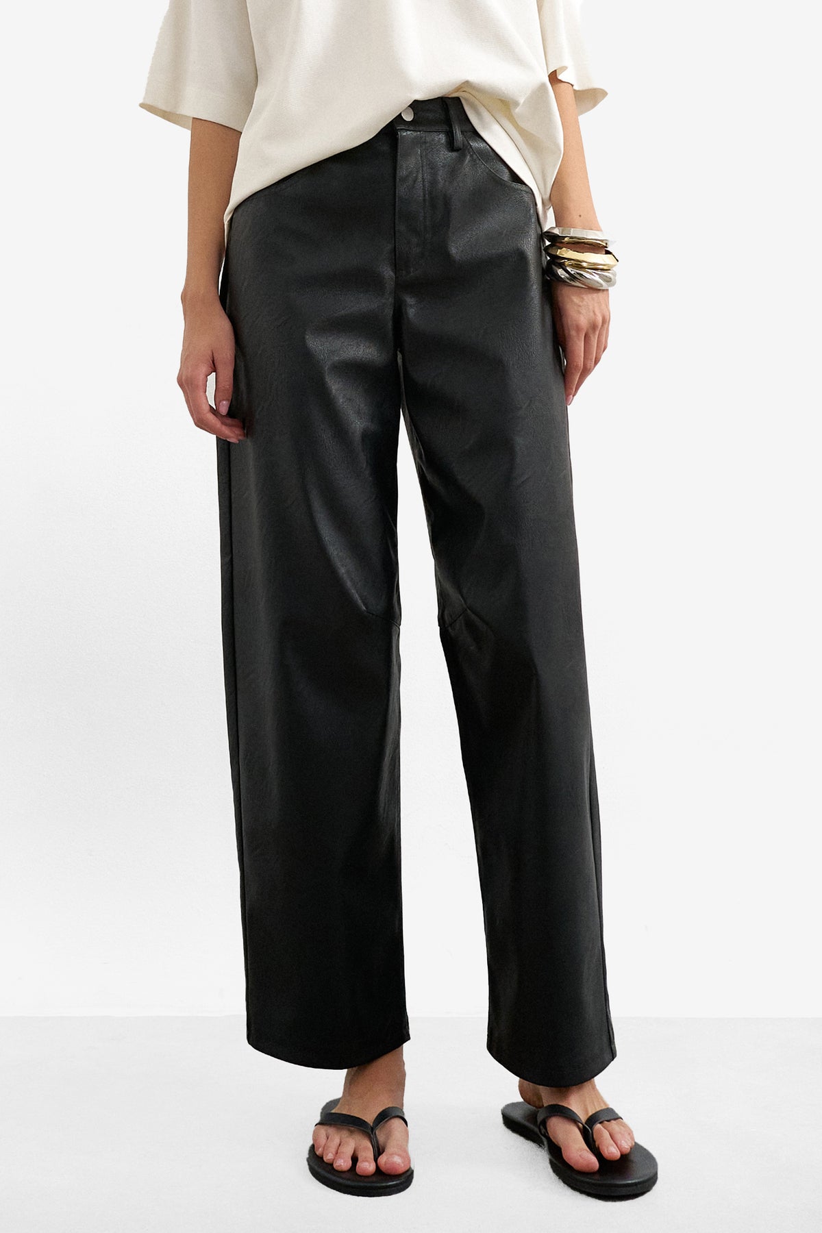 TSTALLA barrel fit faux leather trousers - Black
