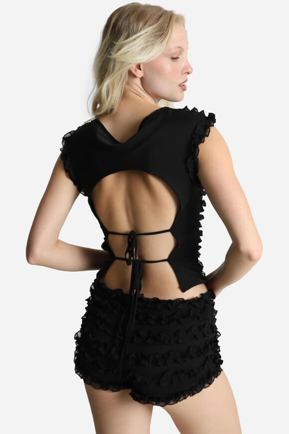 Crop Top dos nu à volants - Noir