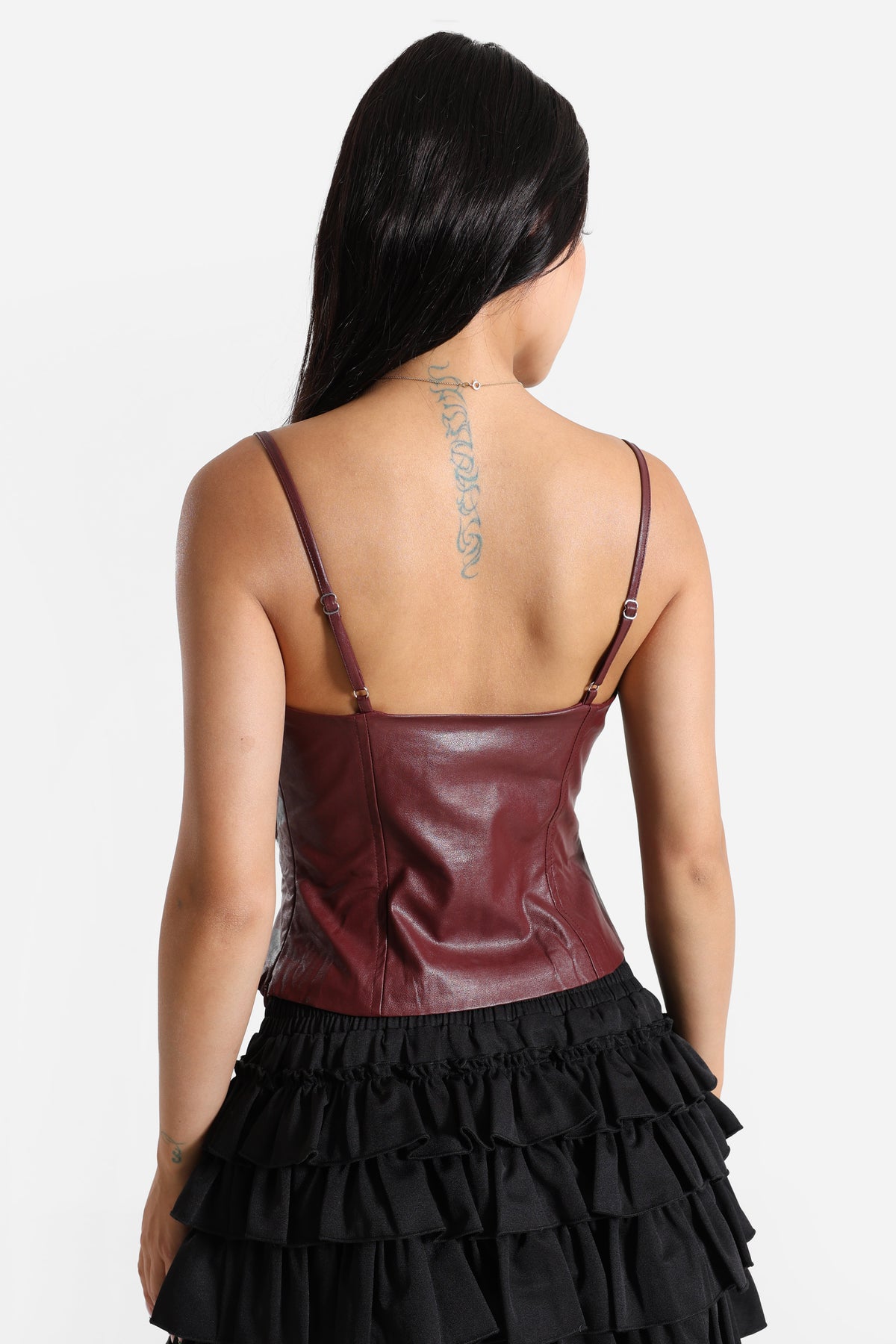 Top corset en similicuir - Burgundy