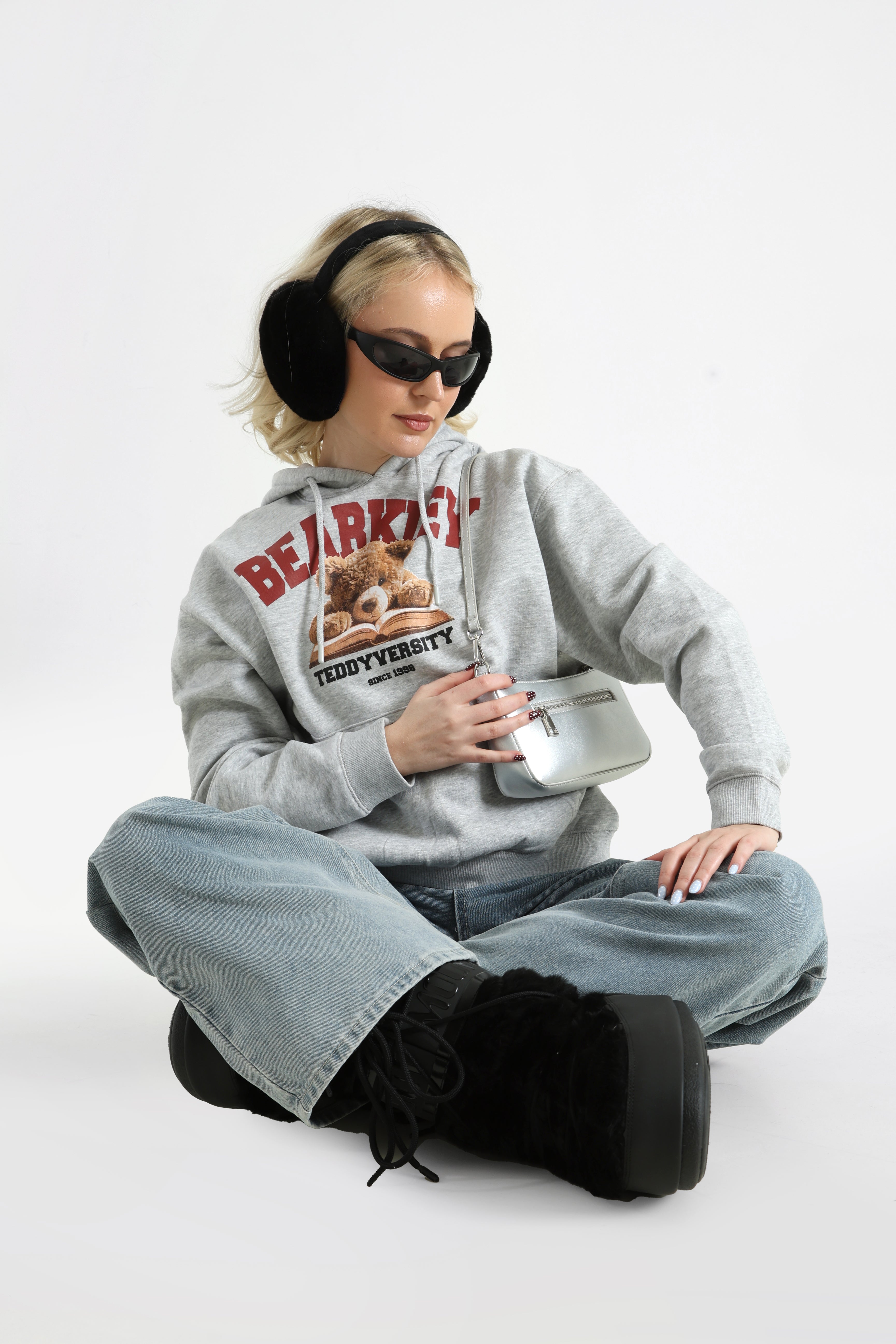 Kapuzensweatshirt - Hellgrau meliert