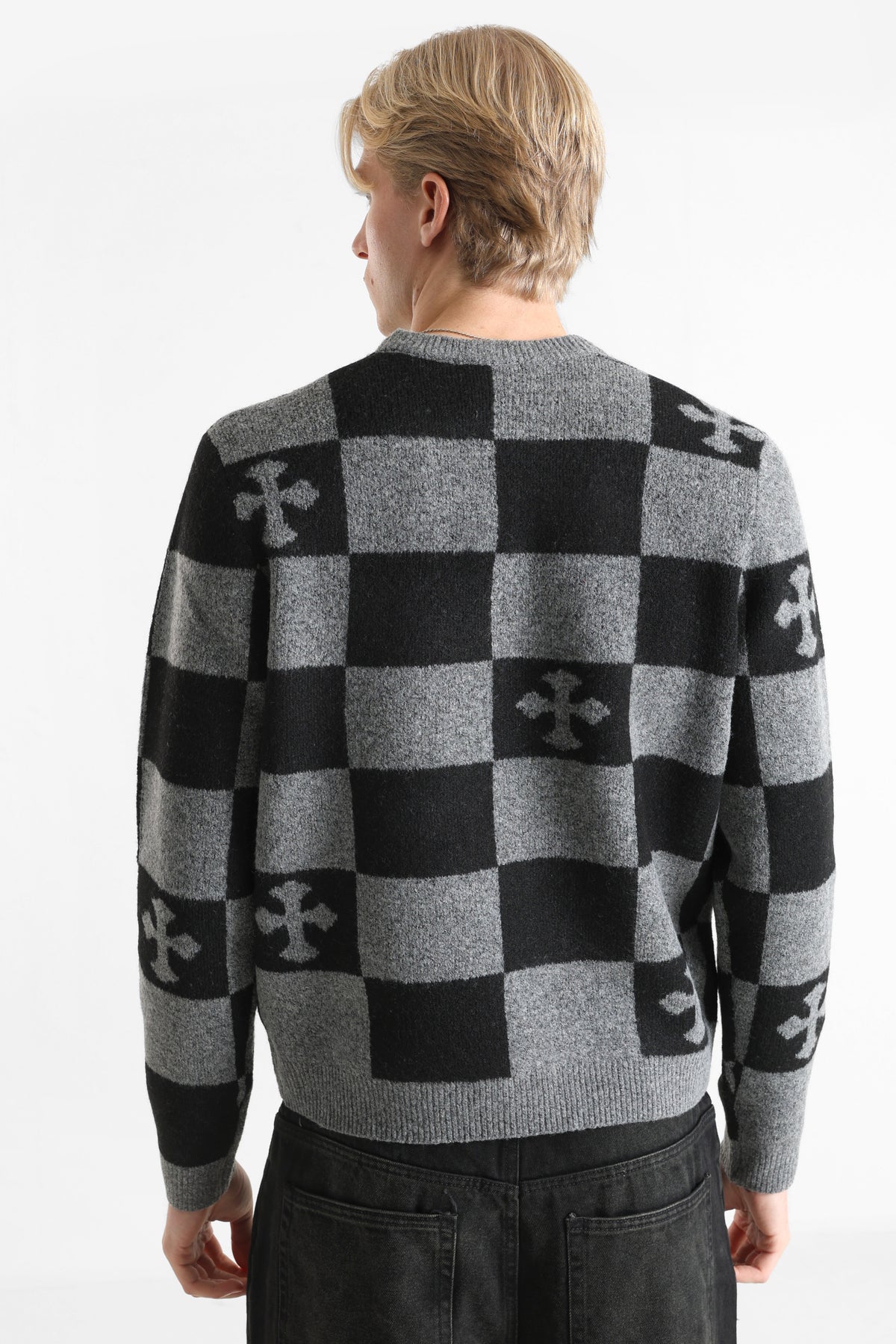 Strickpullover - Grau + Schwarz