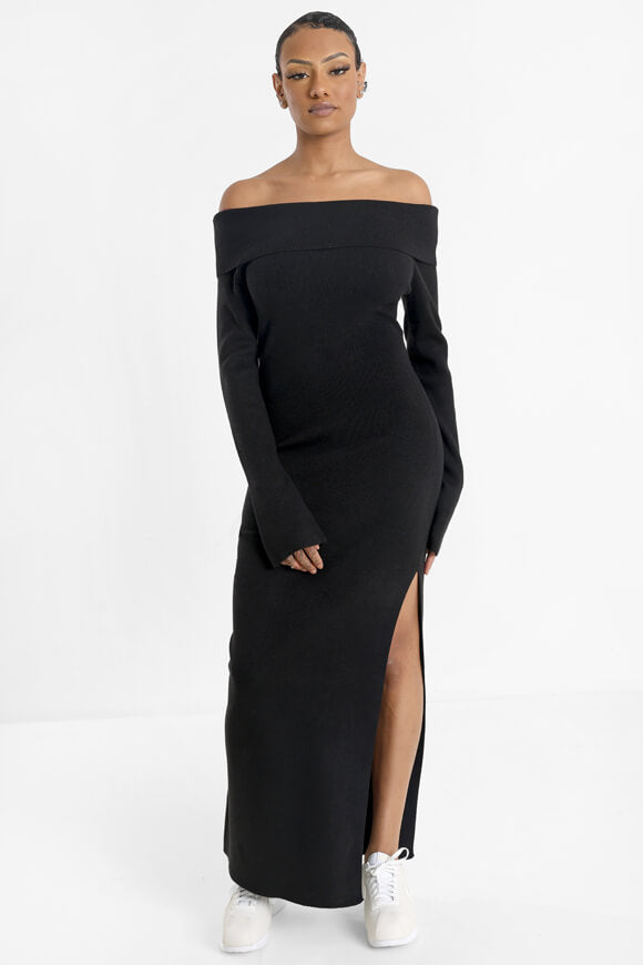 Robe maxi côtelée off shoulder - Noir