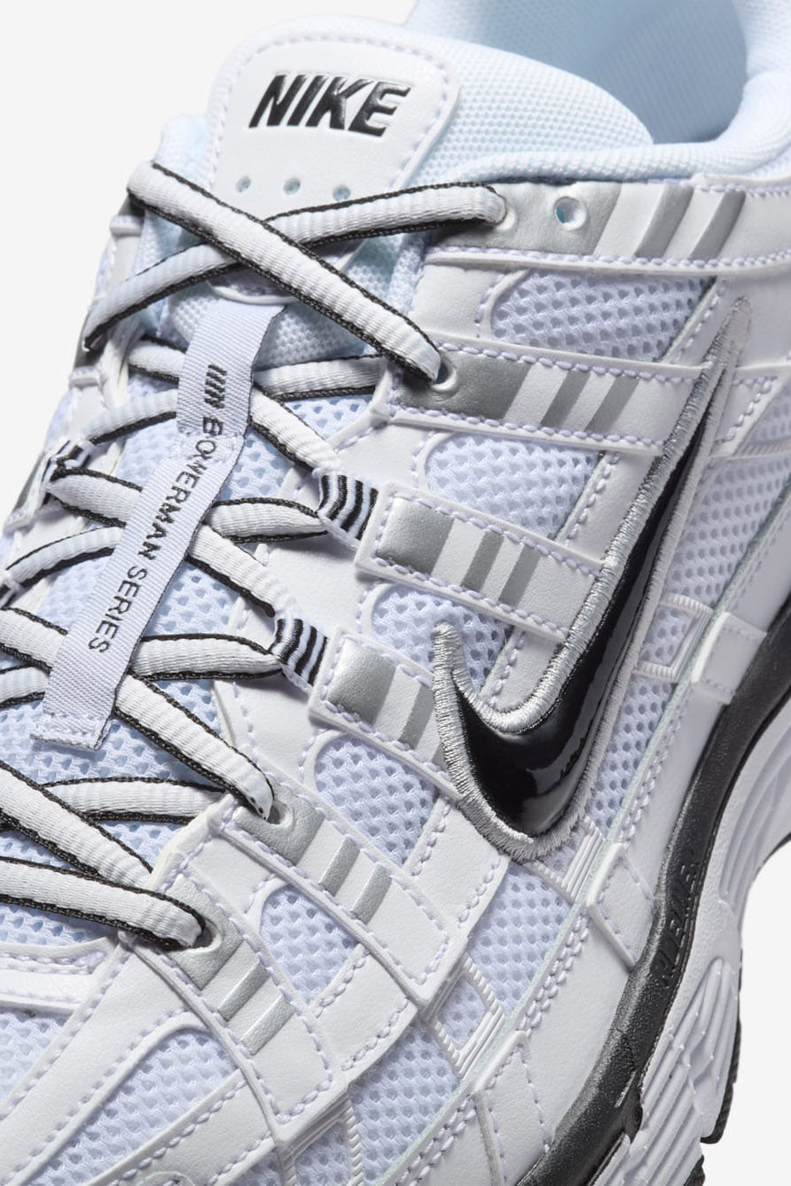 P-6000 Sneaker - White + Black + Metallic Silver