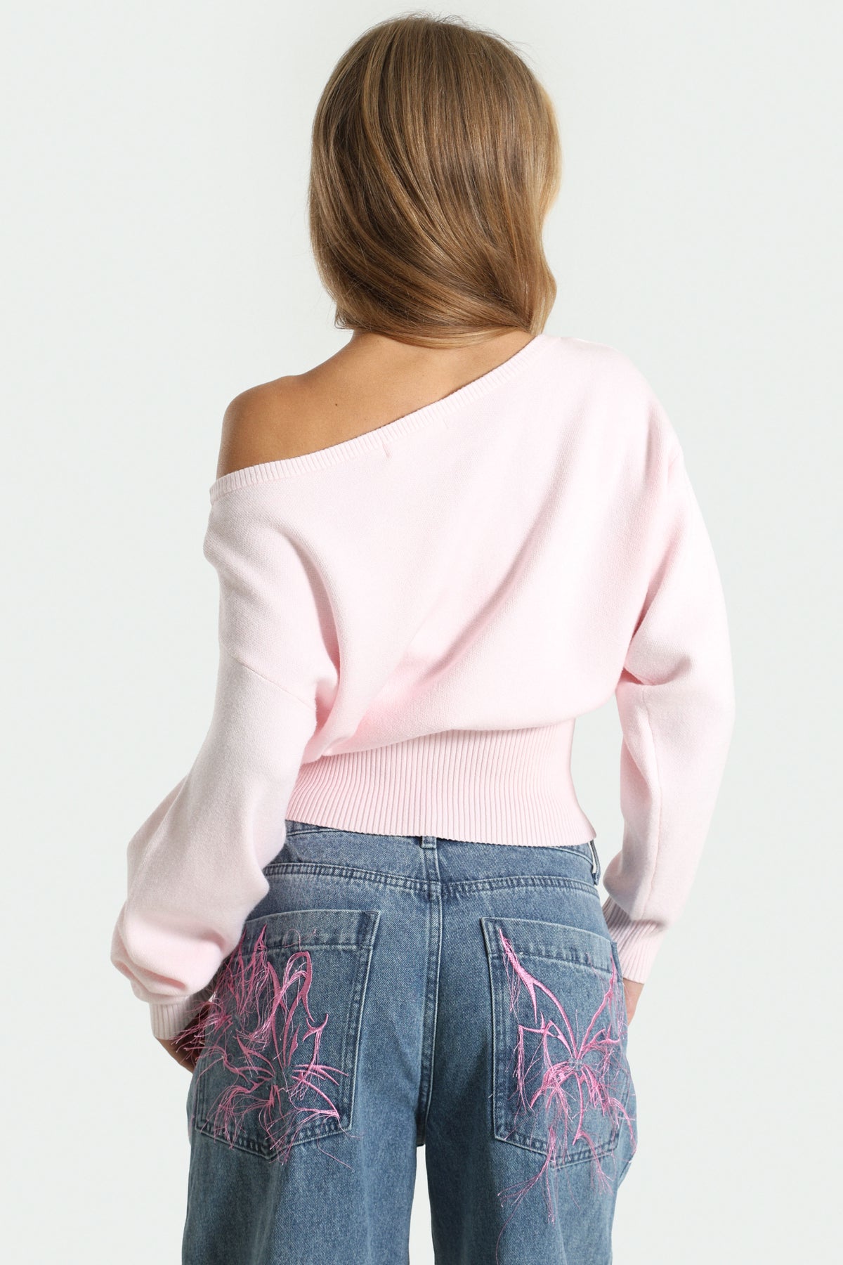 Off-shoulder knitted sweater - Pink