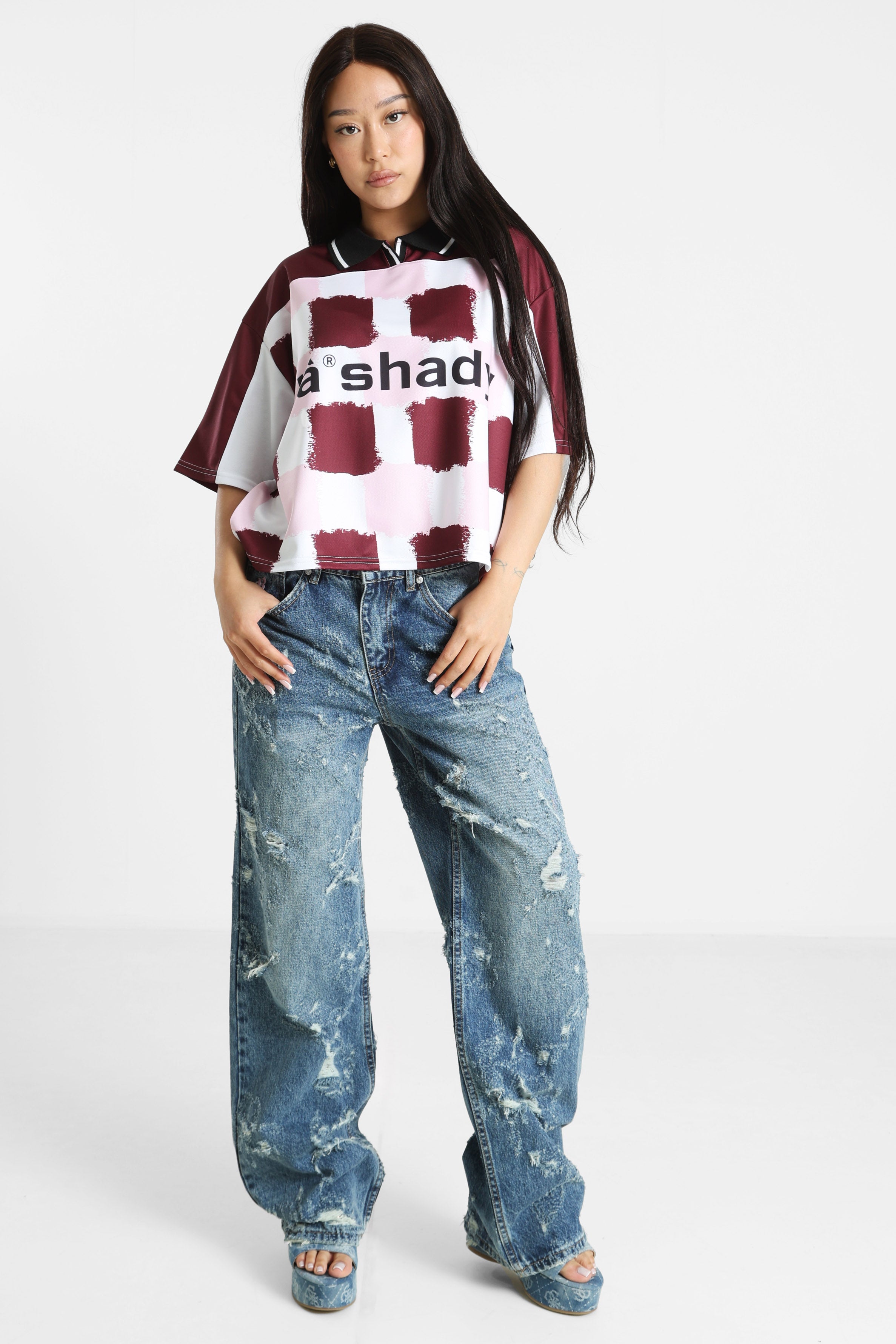 Oversize T-Shirt - Bordeaux + Blanc