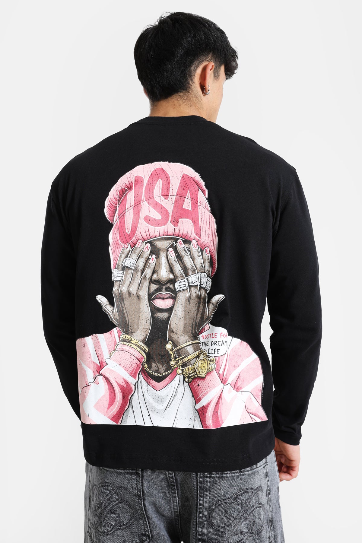 Langarmshirt - Black + Pink
