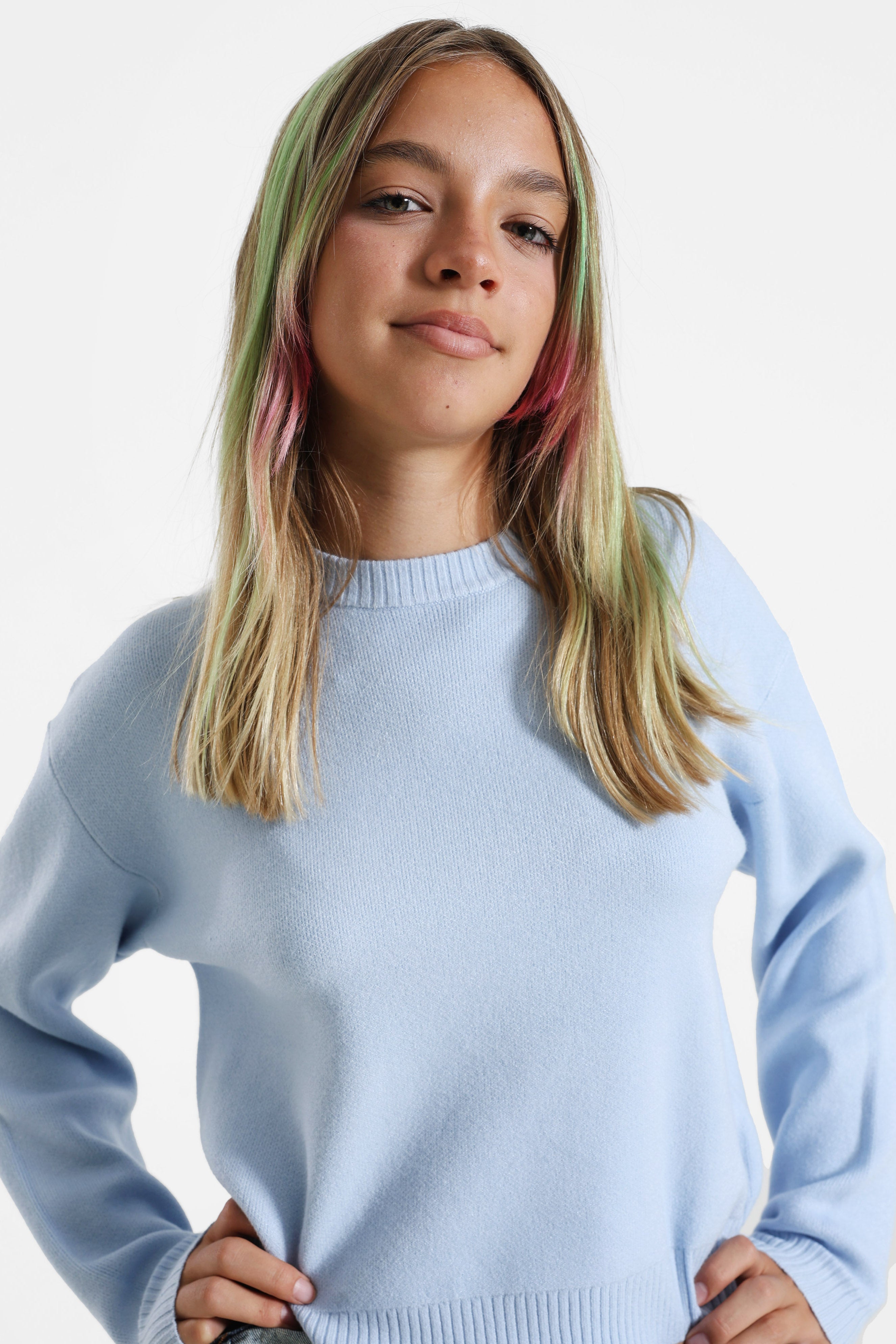 Crop Strickpullover - Hellblau