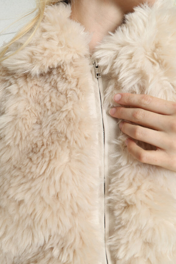 Kurze Kunstpelzjacke - Hellbeige