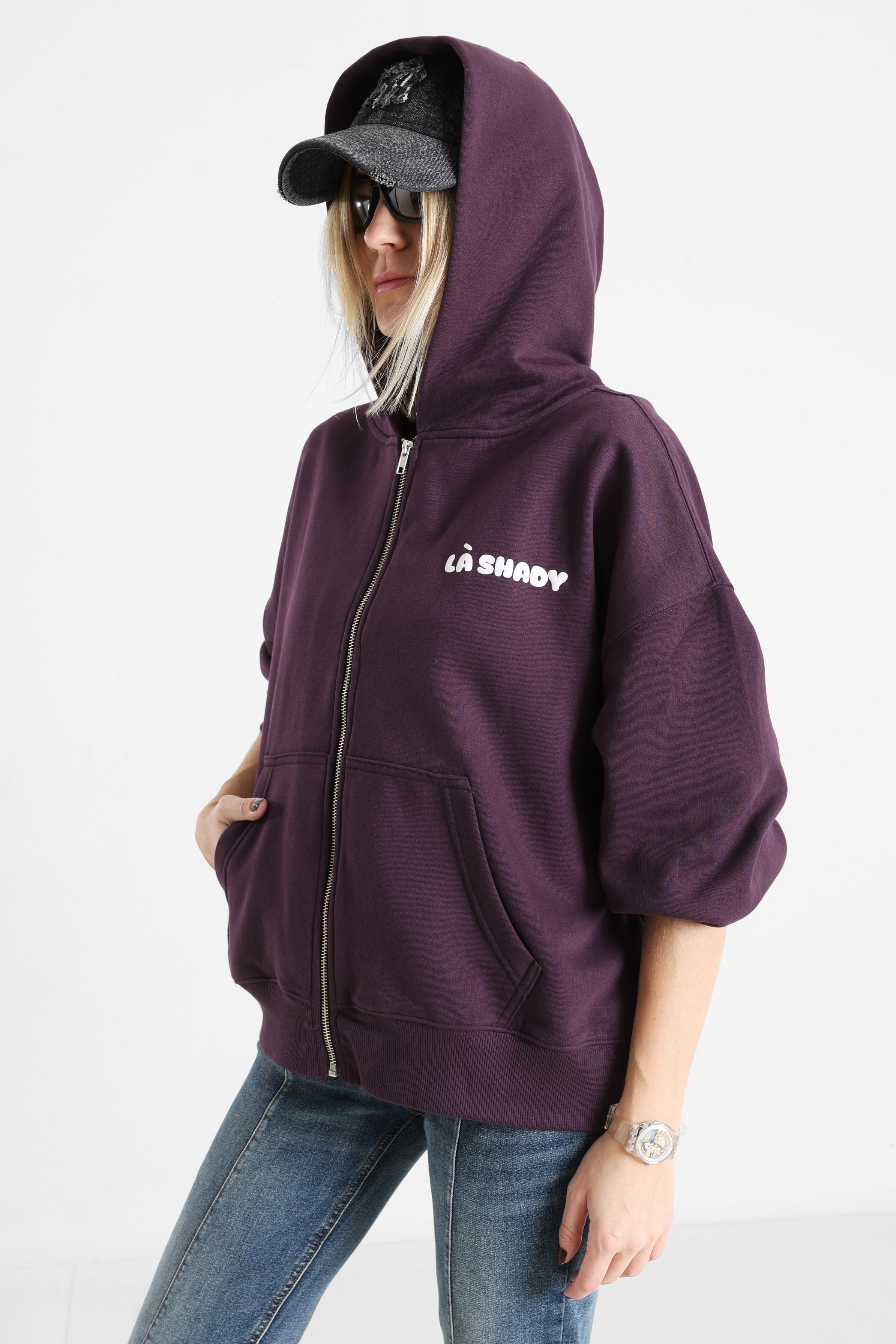 Kapuzensweatjacke - Aubergine