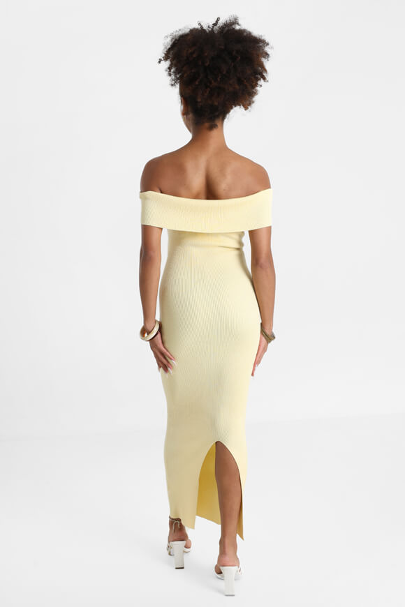 Ribbed off-shoulder knit dress - light yellow