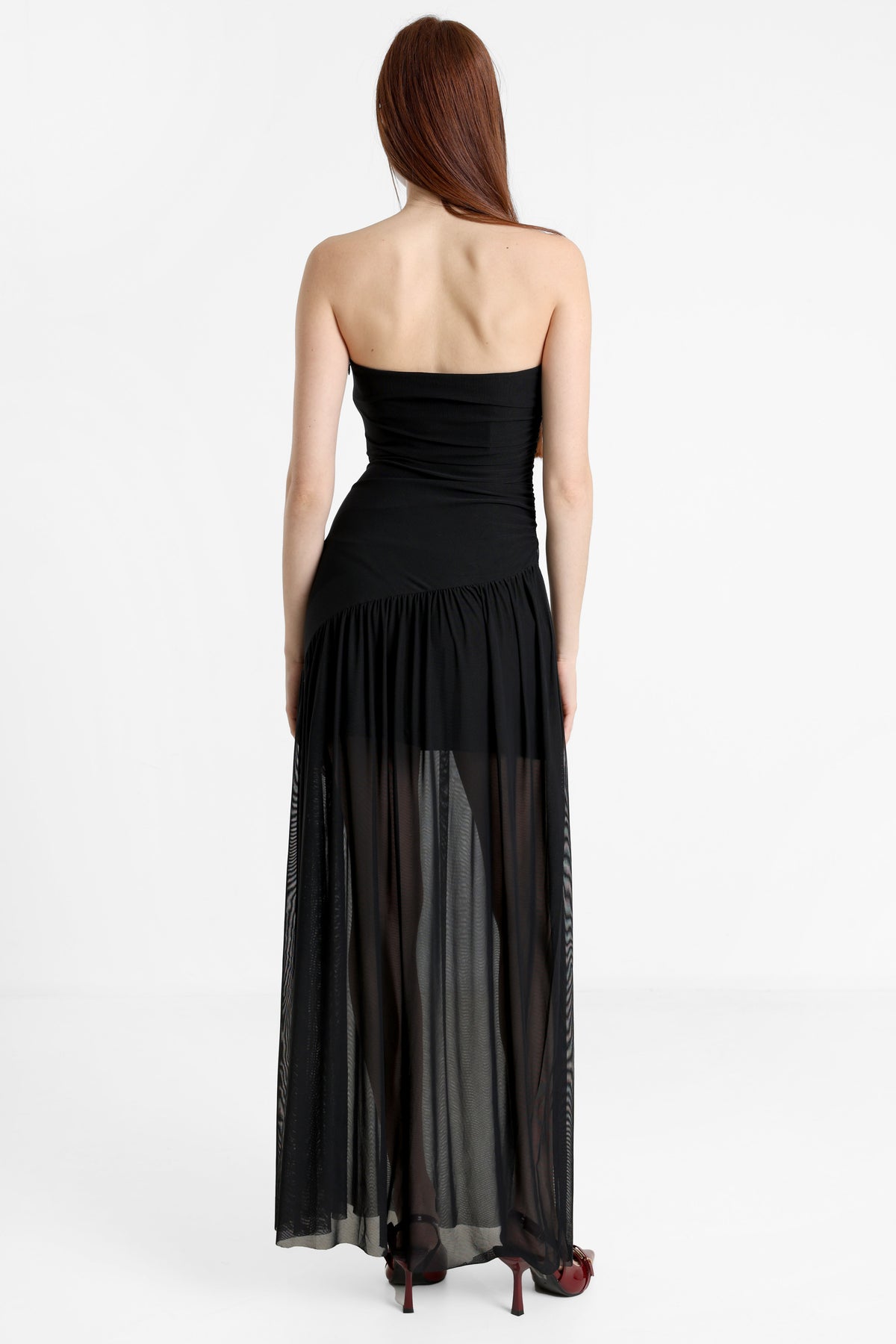 Mesh-Bandeau Maxikleid - Schwarz