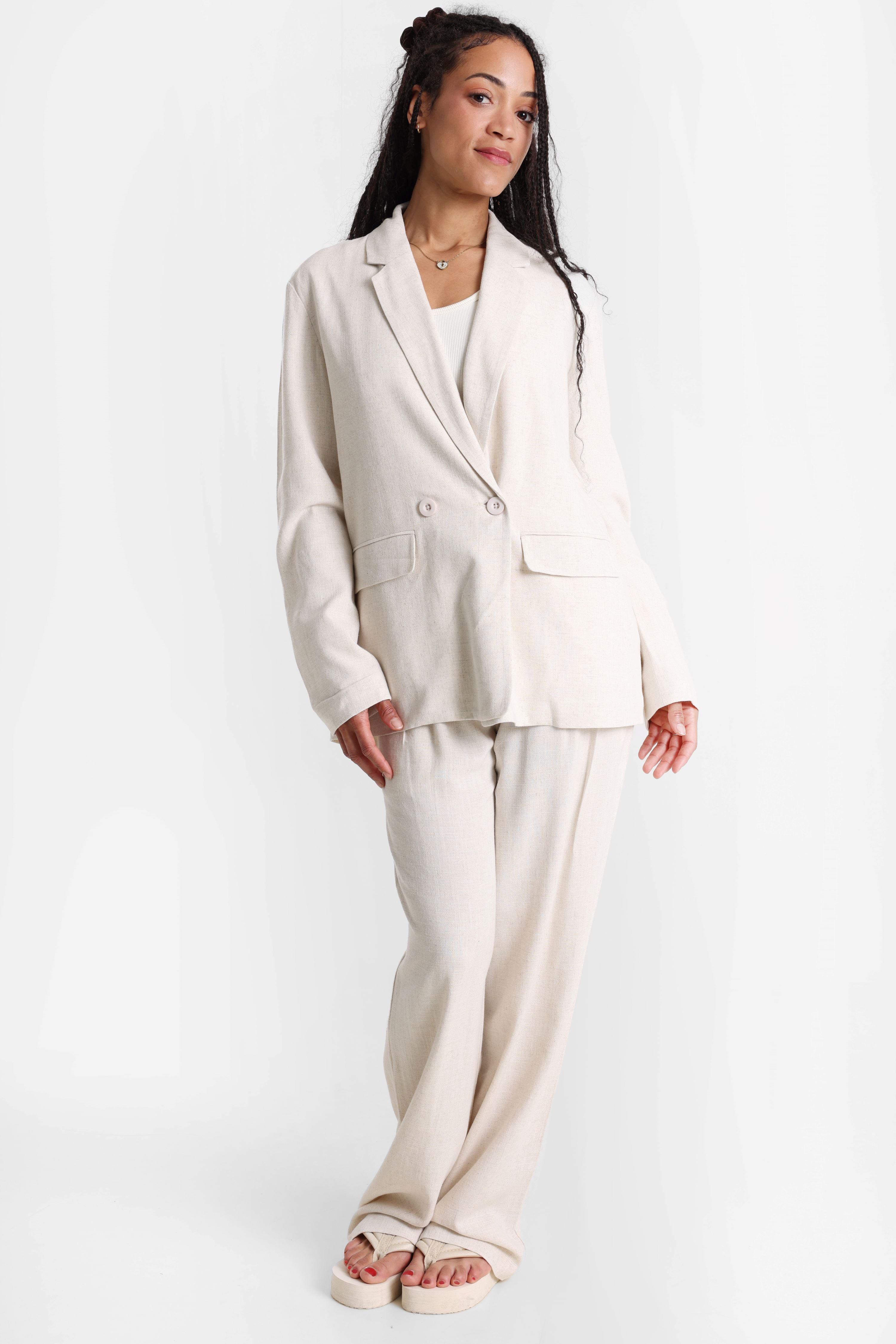 Leinen Blazer - Hellbeige meliert