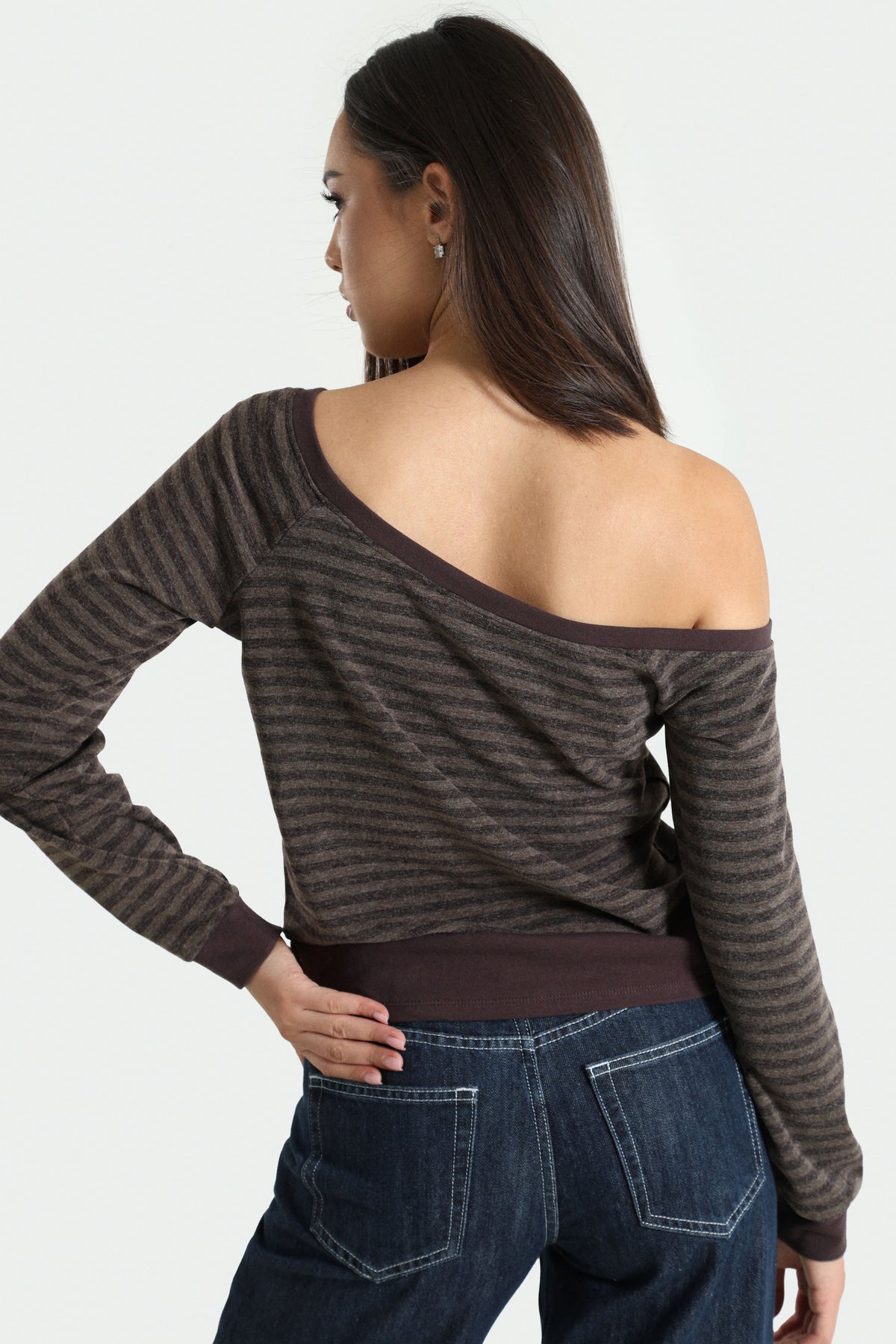 Off Shoulder Langarmshirt - Braun