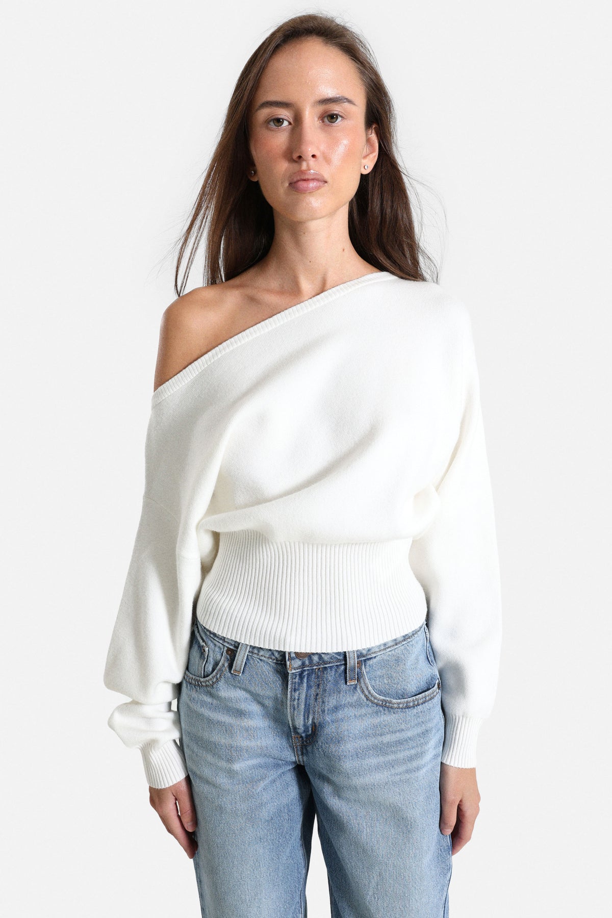 Off Shoulder Strickpullover - Offwhite