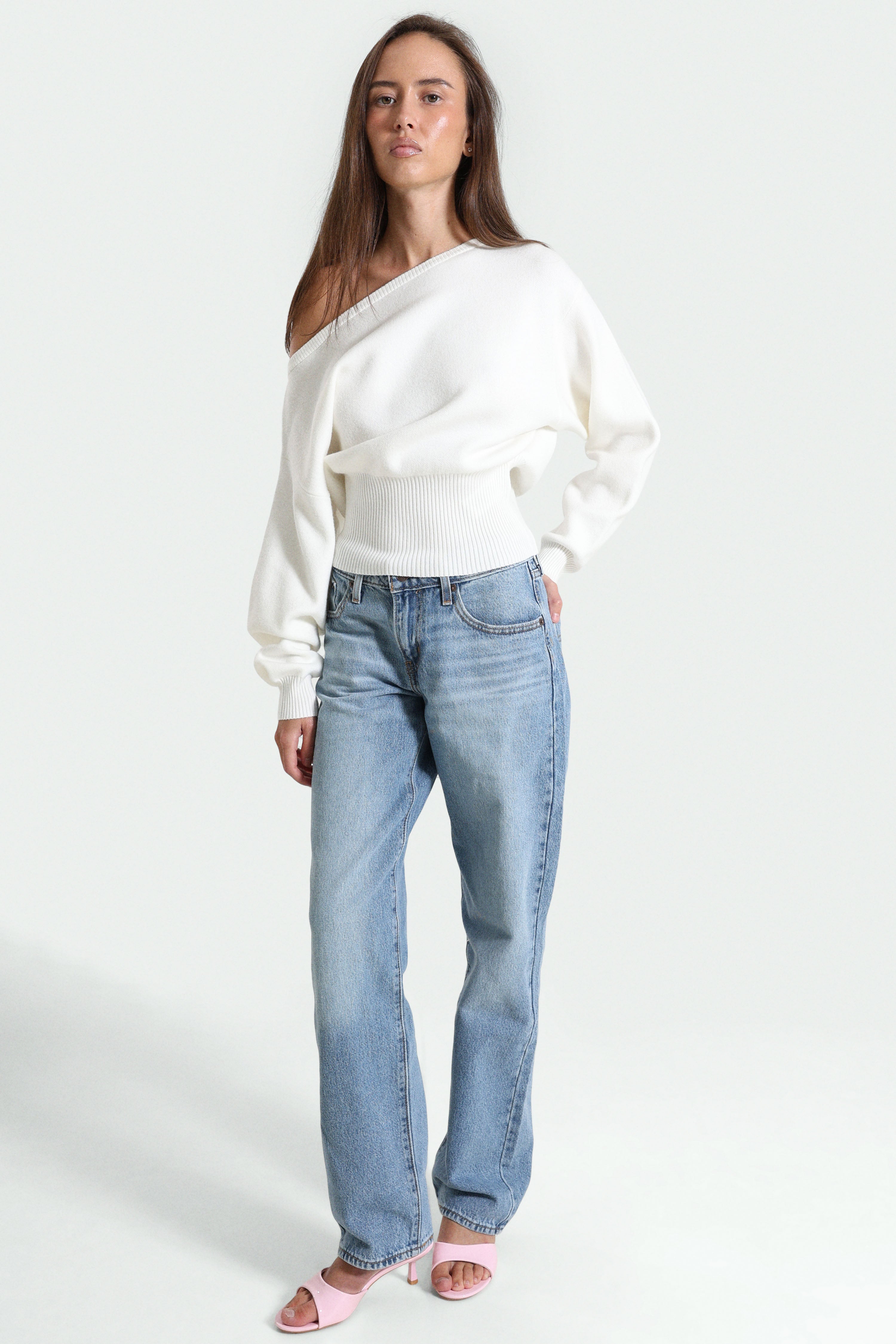 Off Shoulder Strickpullover - Offwhite