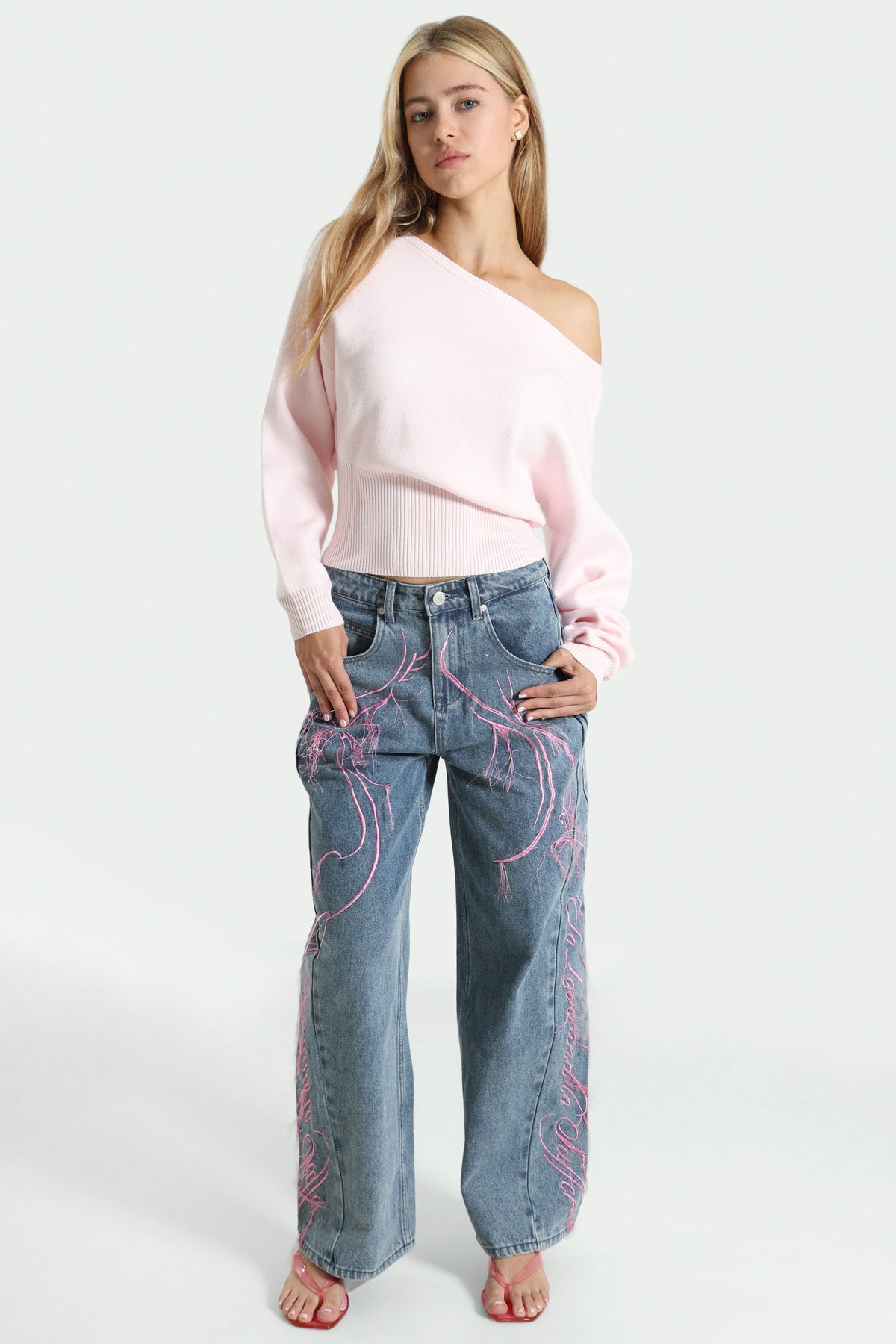 Off Shoulder Strickpullover - Rose