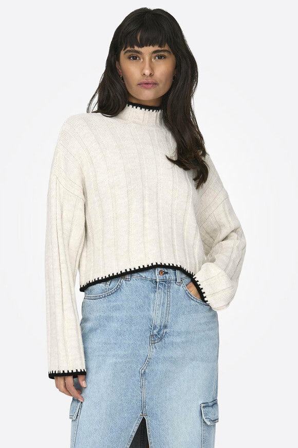 Chick Stitch Crop Knit Sweater - Pumice Stone + Black