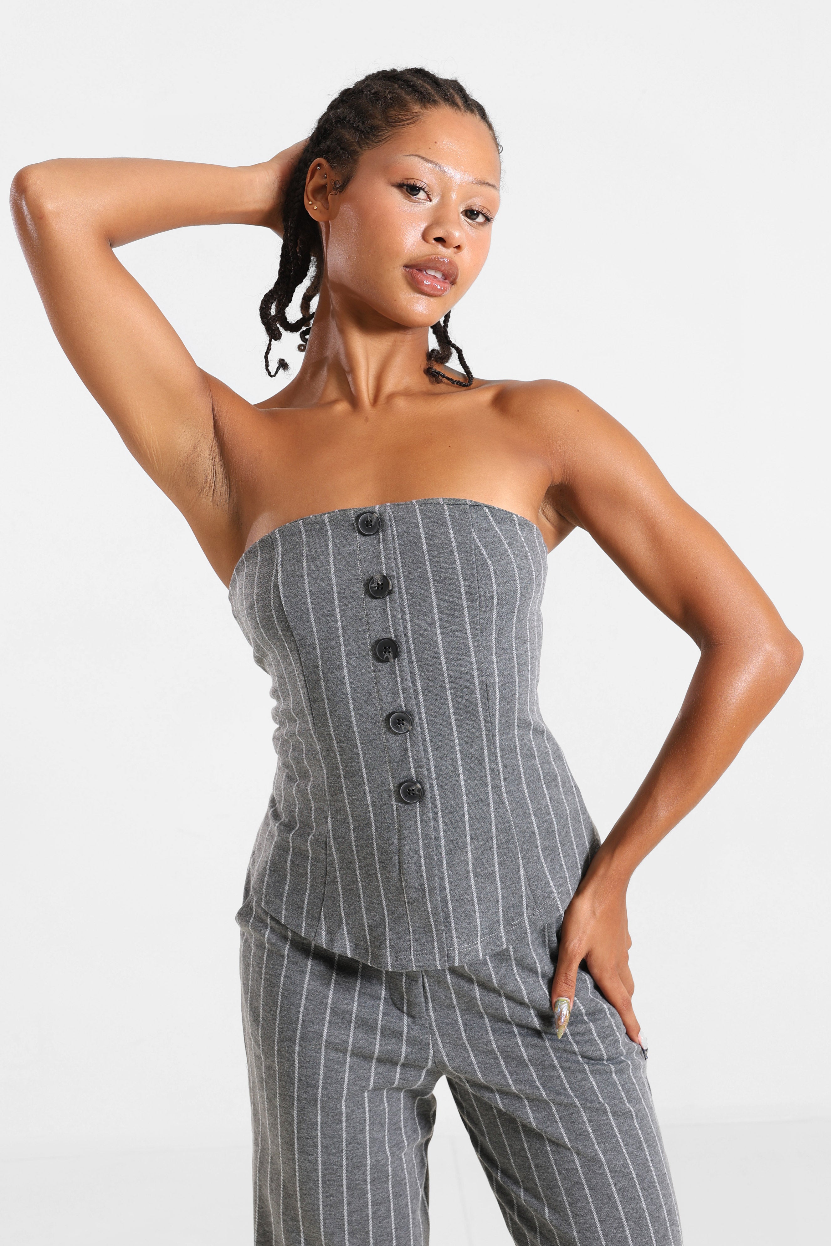 Bandeau Crop Top - Grau meliert + Weiss