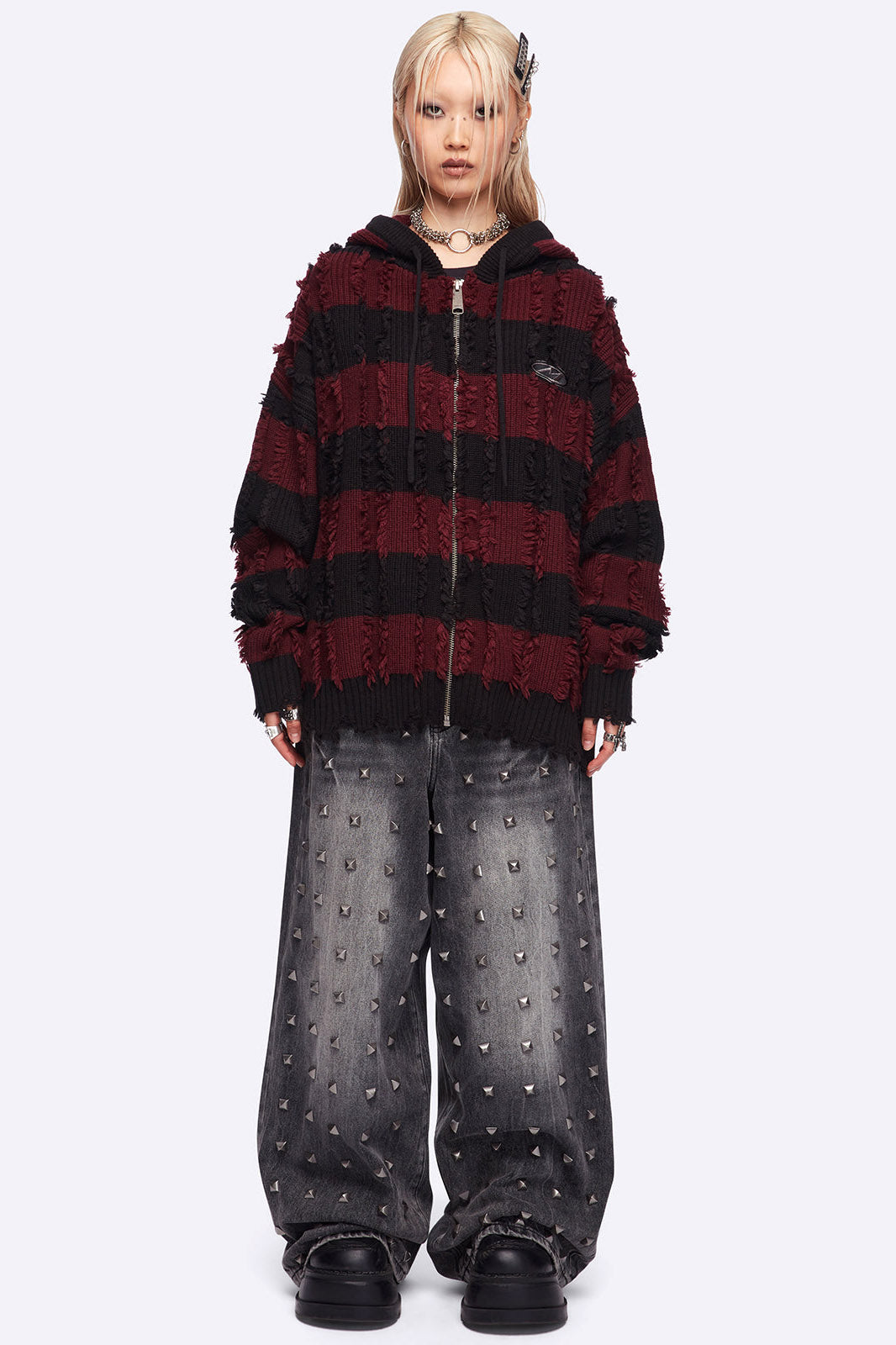 Ellis Cardigan Oversize - Black + Burgundy