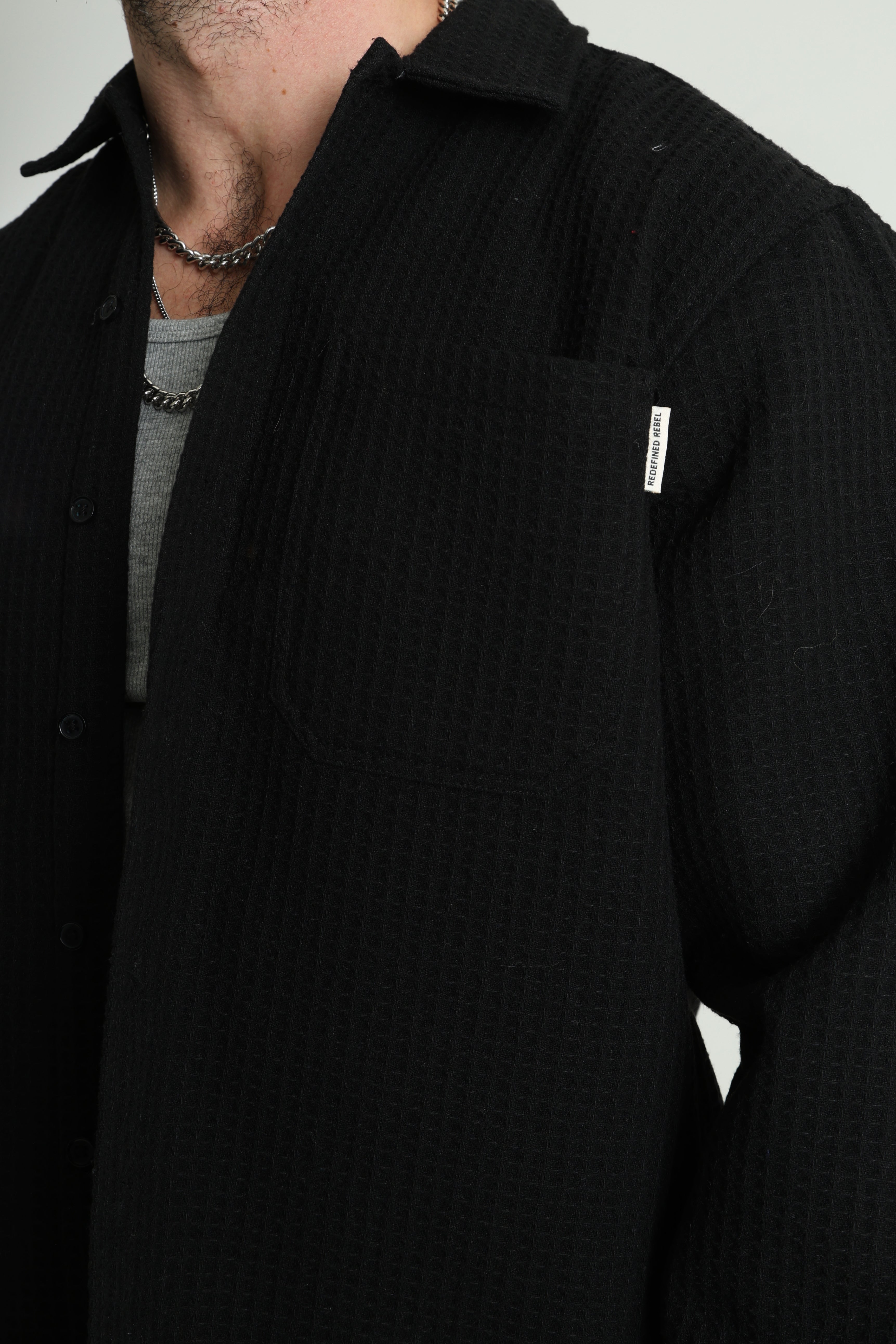 RRCHEN Maglia over con struttura waffle - Nero