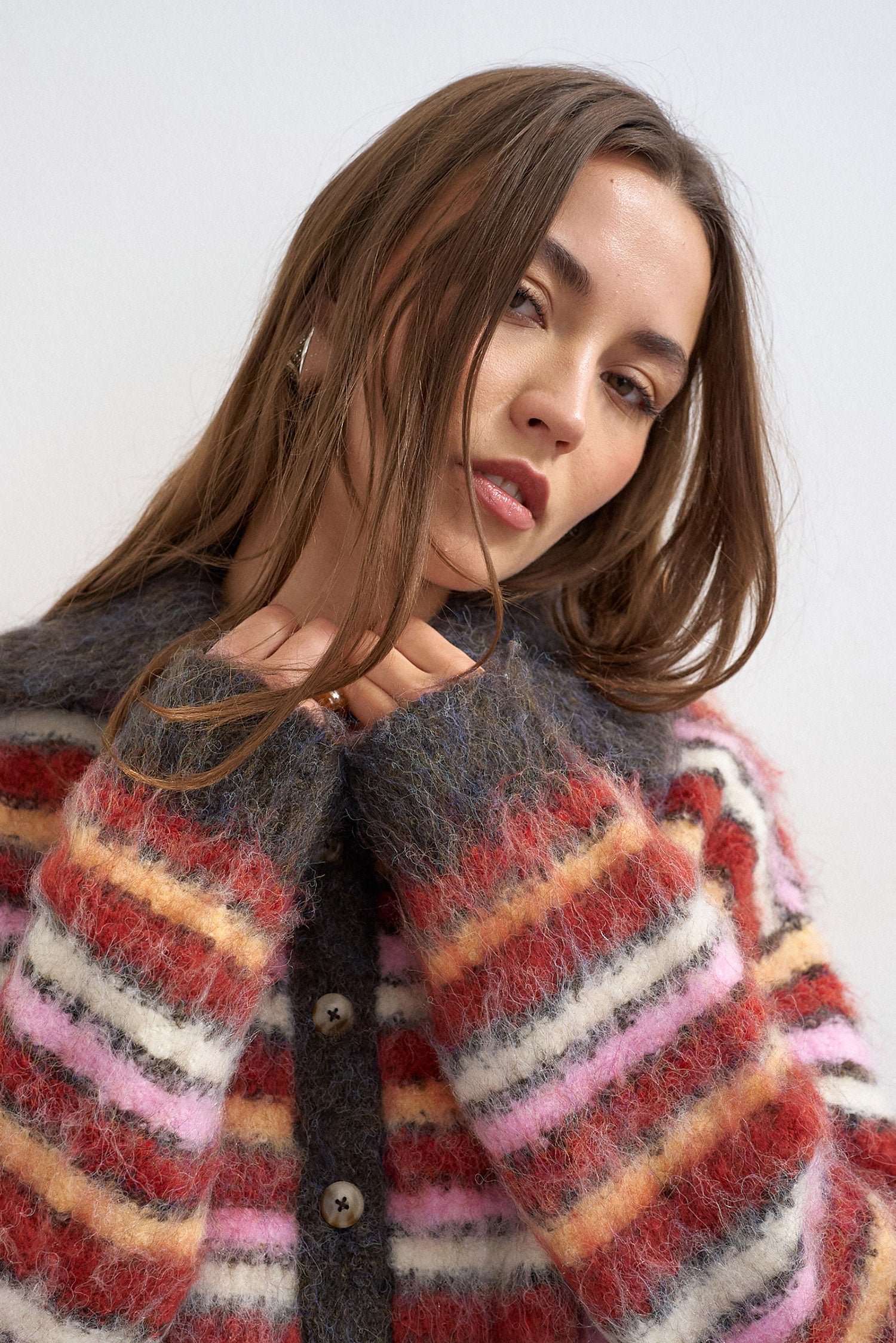 TSTINE oversized fluffy knit cardigan - Red Heart