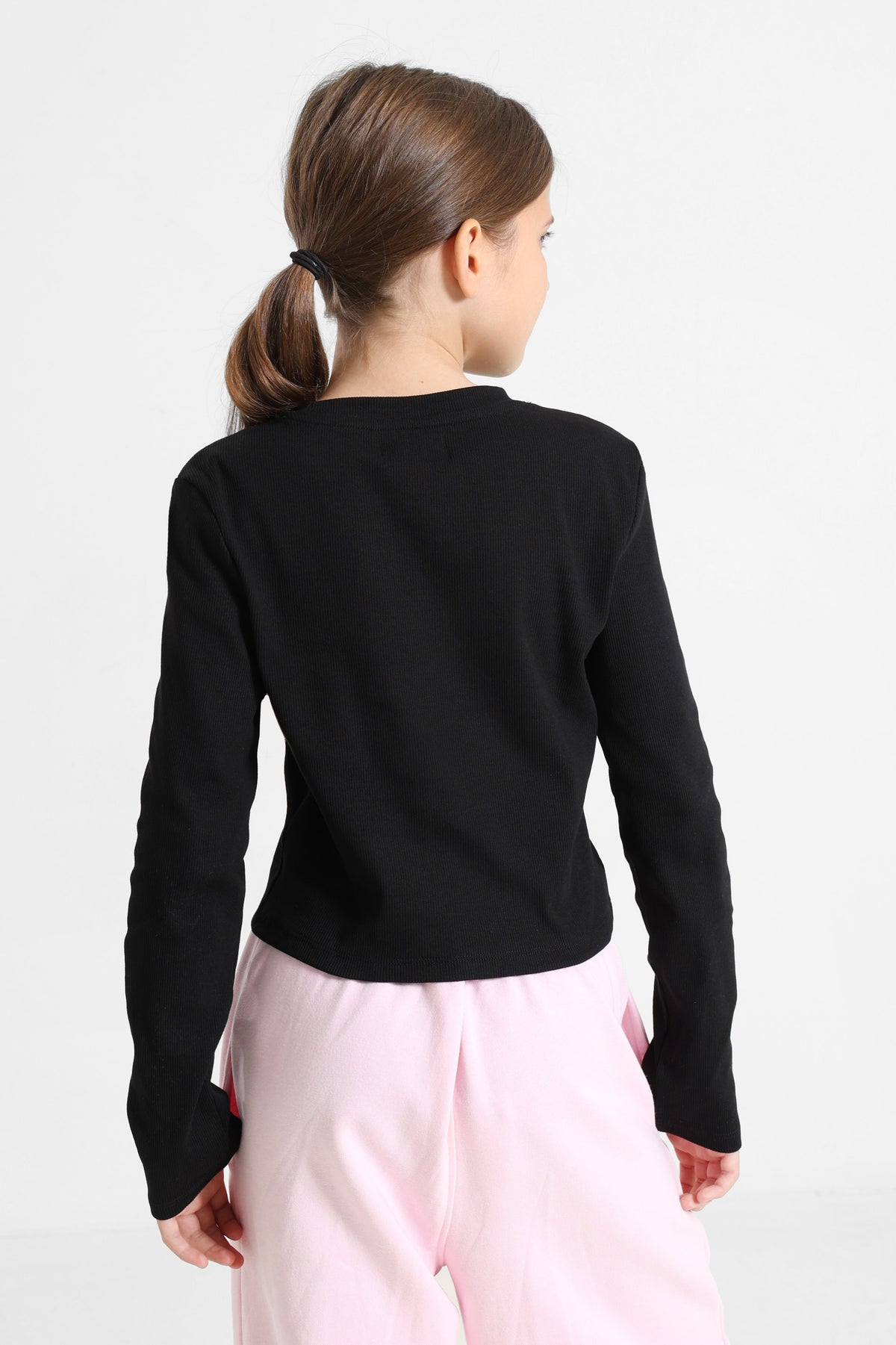 Shirt court côtelé manches longues - Black