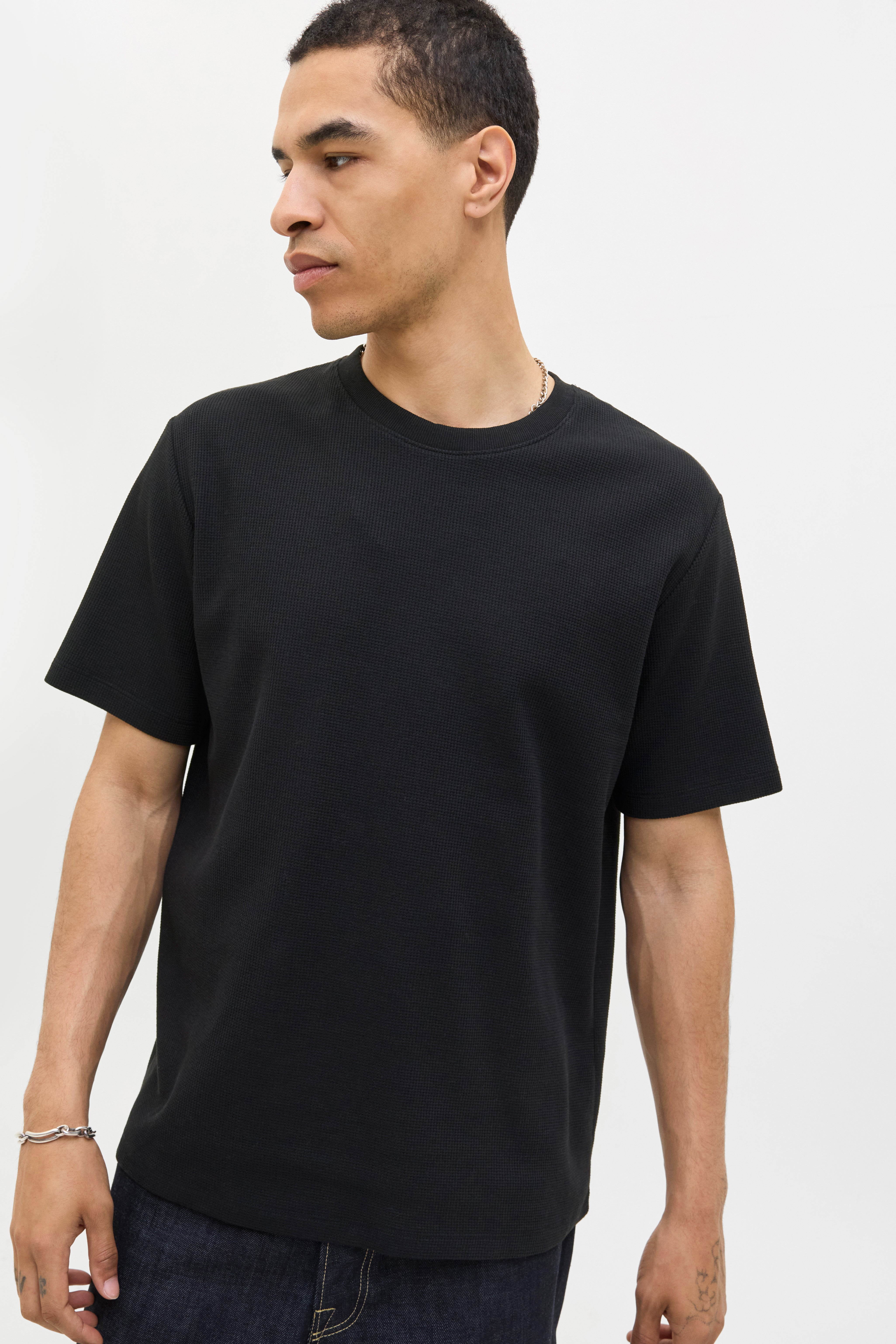 JJEAUSTIN t-shirt en tissu gaufré - Black