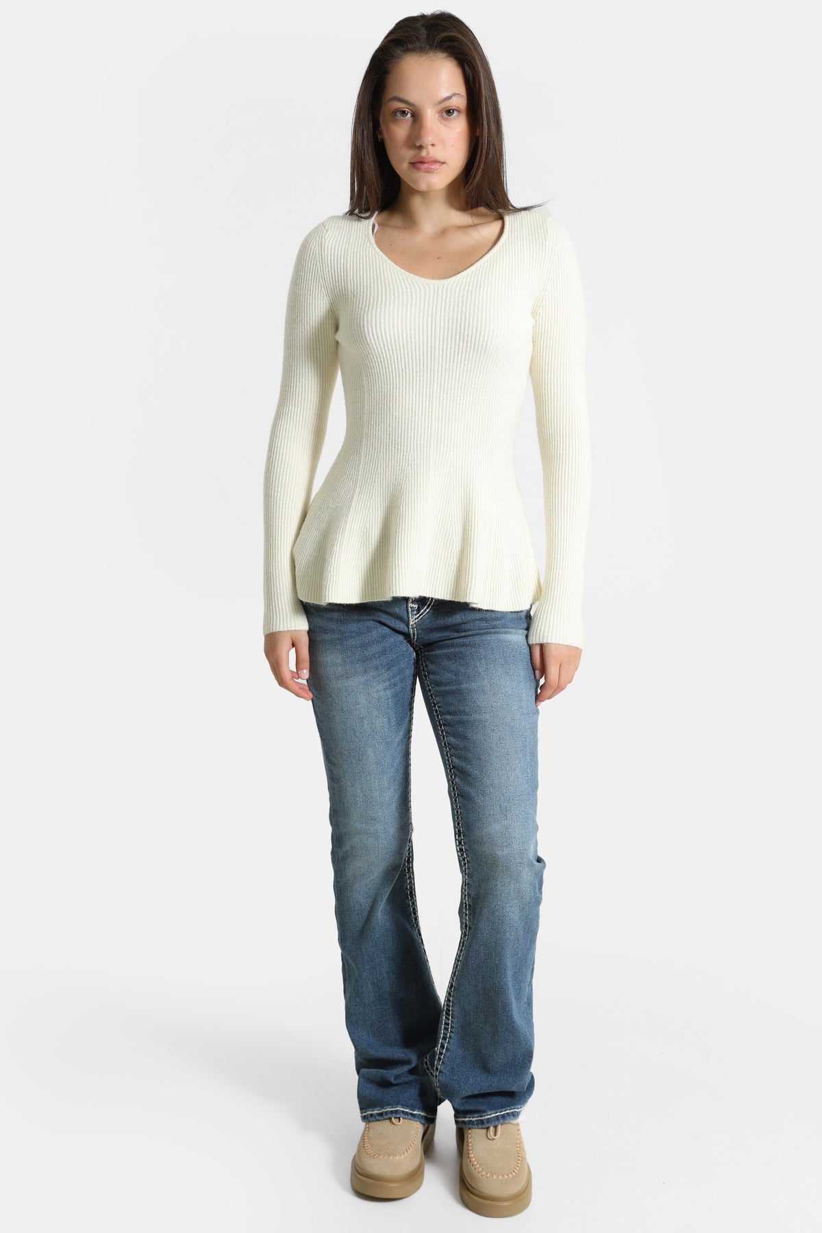 ONLIBI ribbed knit peplum sweater - Birch