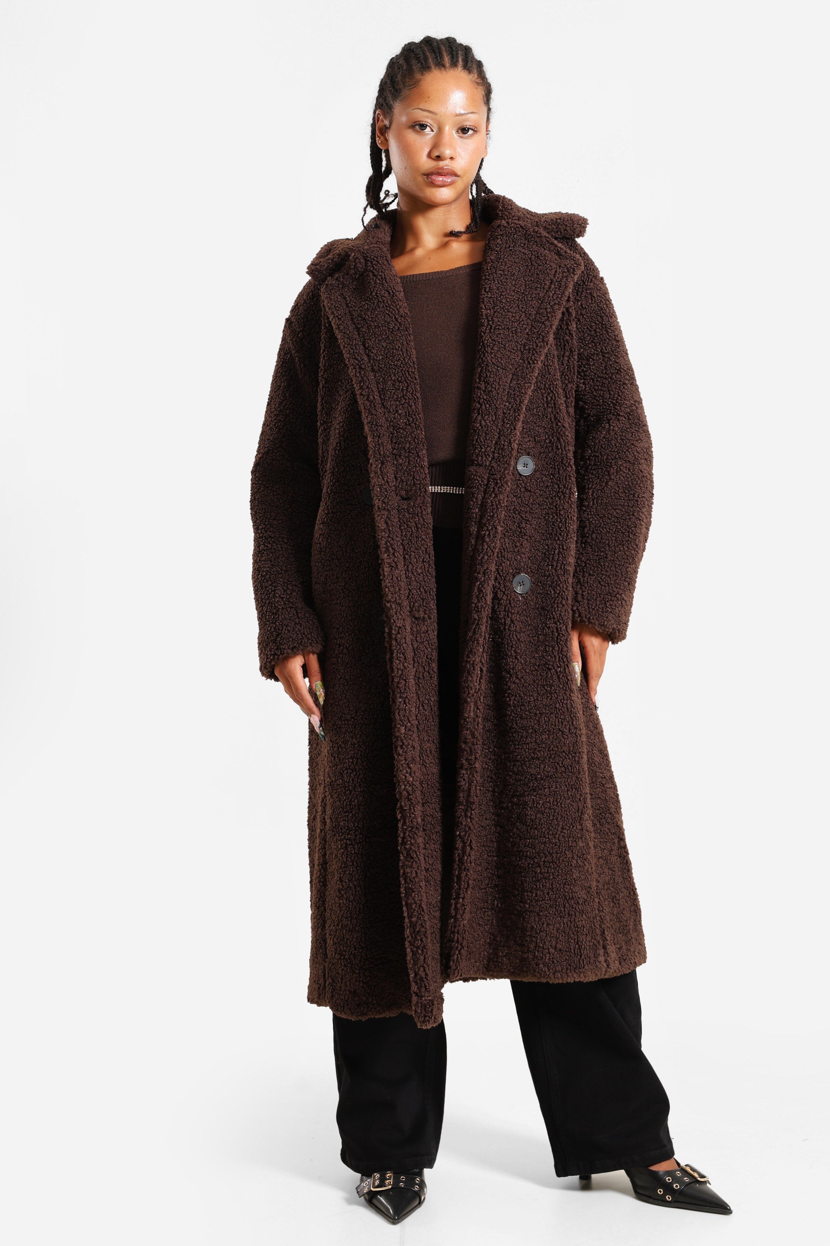 Cappotto in pelliccia sintetica - Chocolate