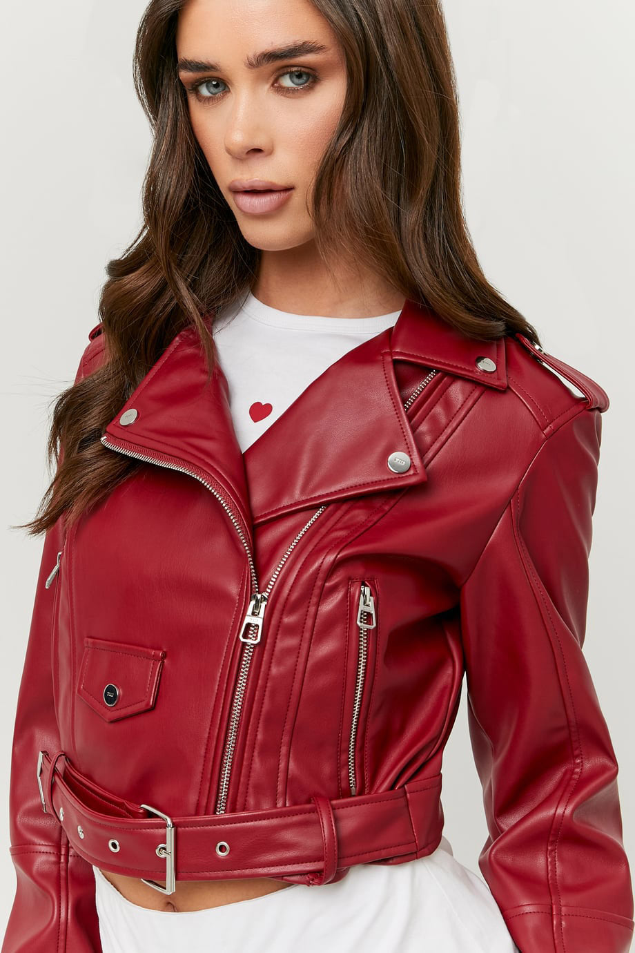 Crop Kunstleder Bikerjacke - Rio Red