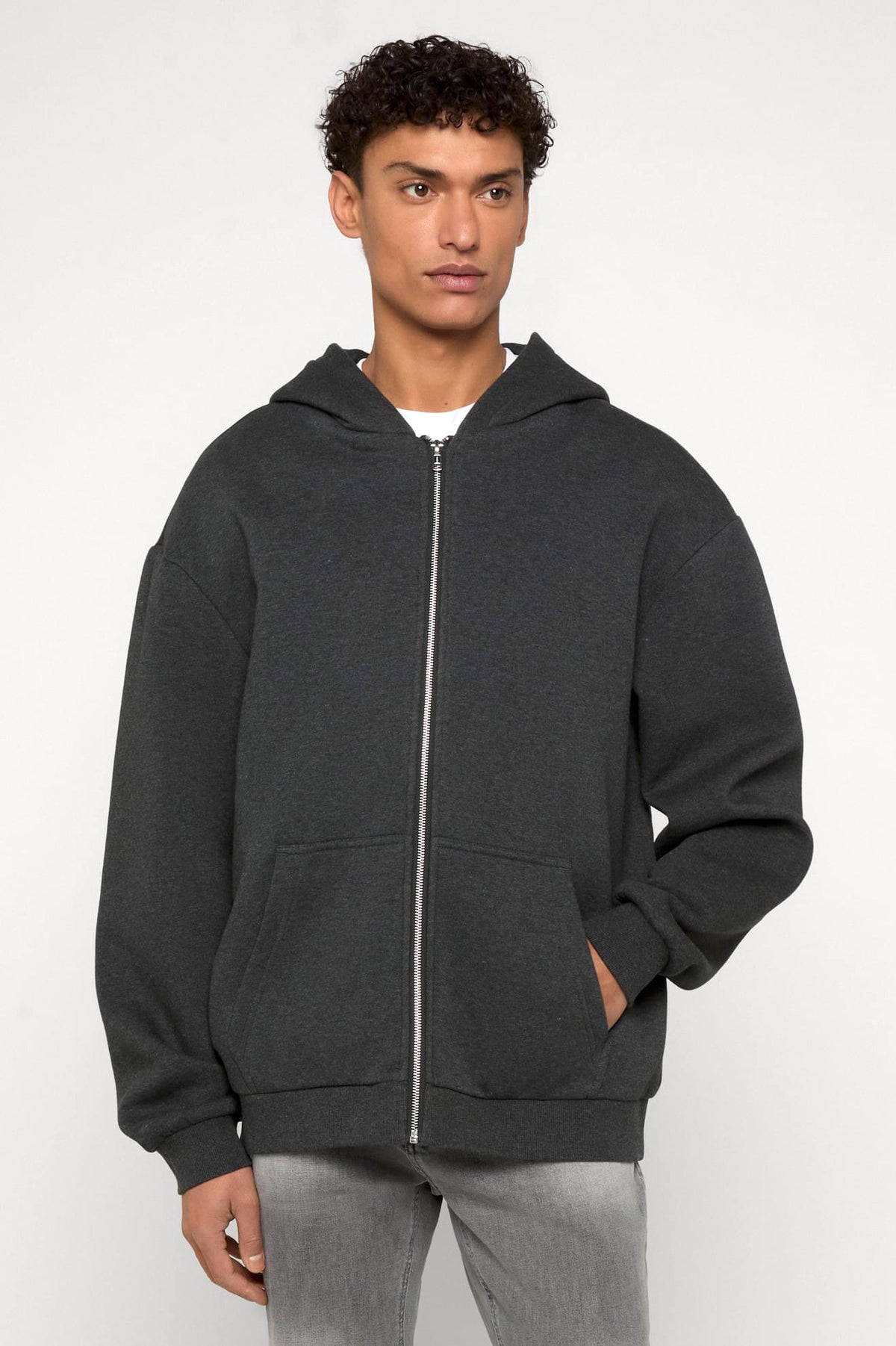 Fluffy sweat zippé à capuchon - Charcoal Heather