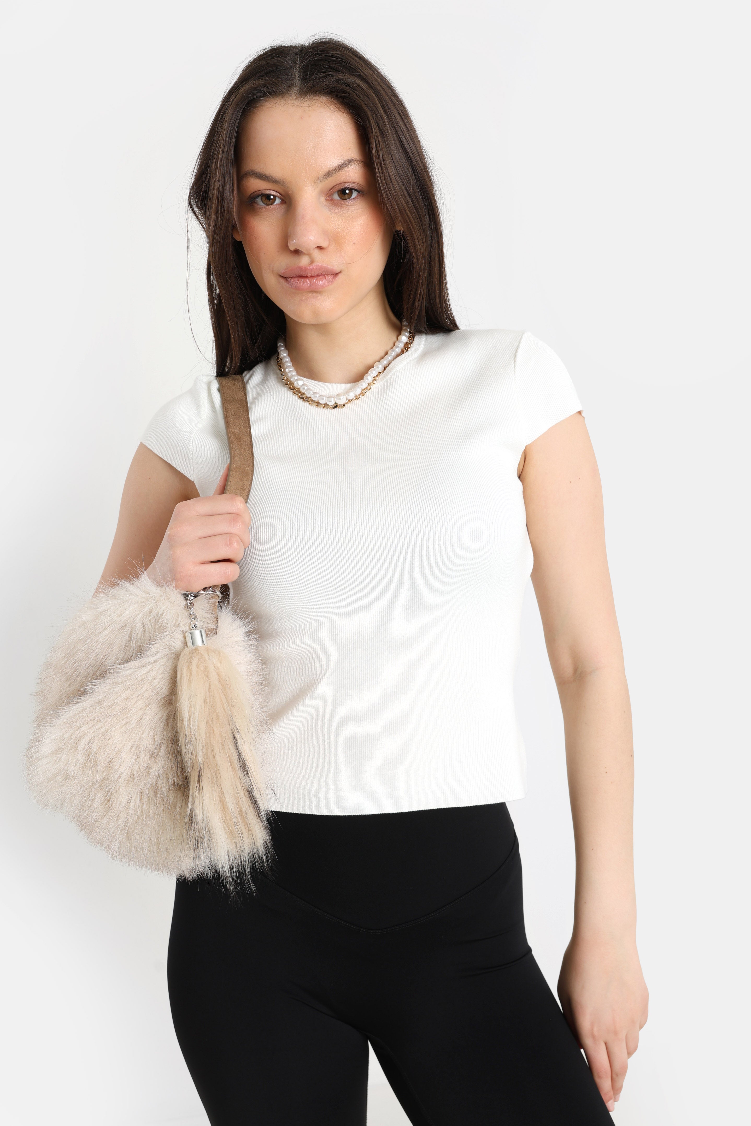 Geripptes T-Shirt - Offwhite