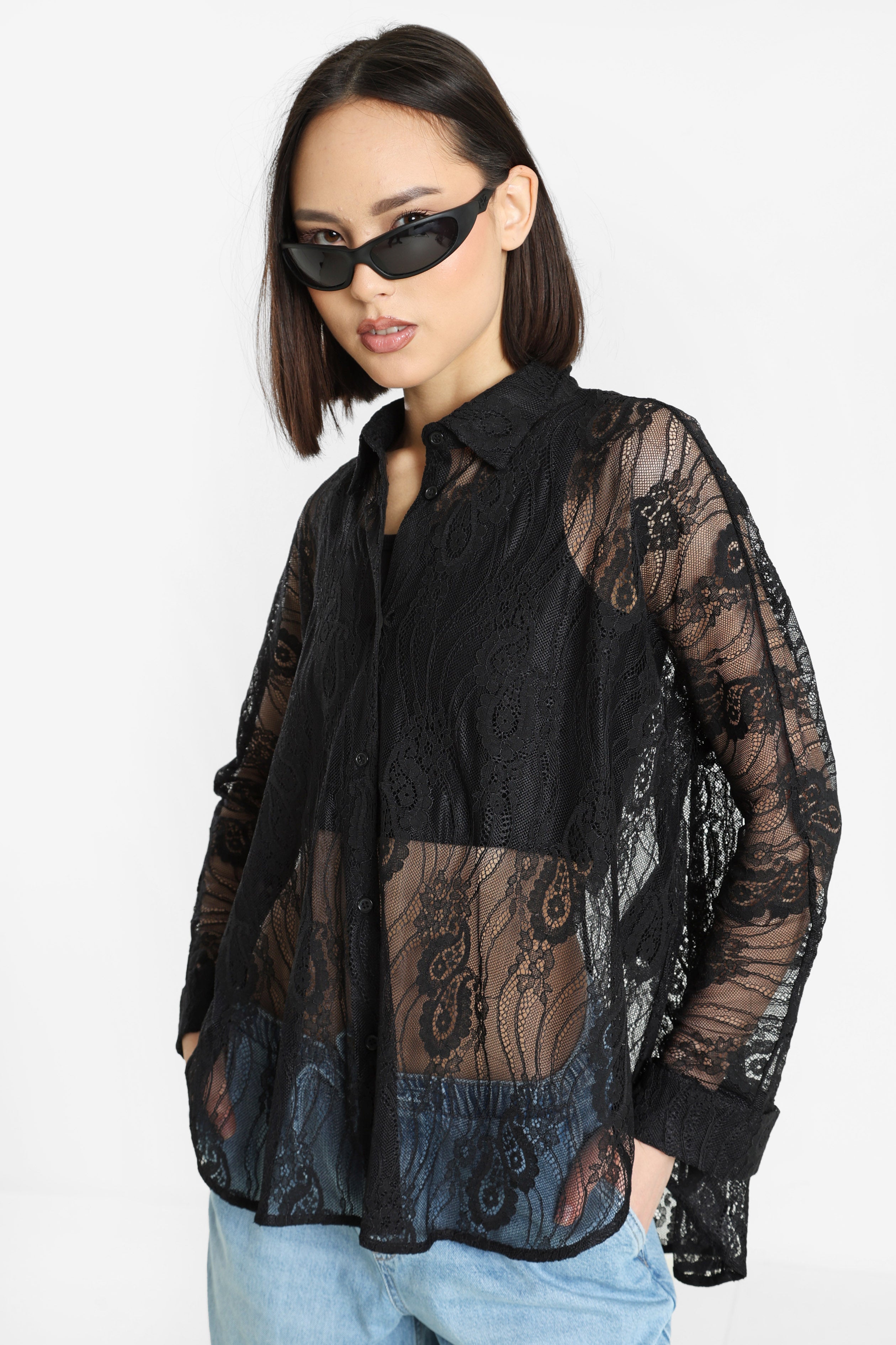 ONLNEWLINA Spitzenhemd - Black