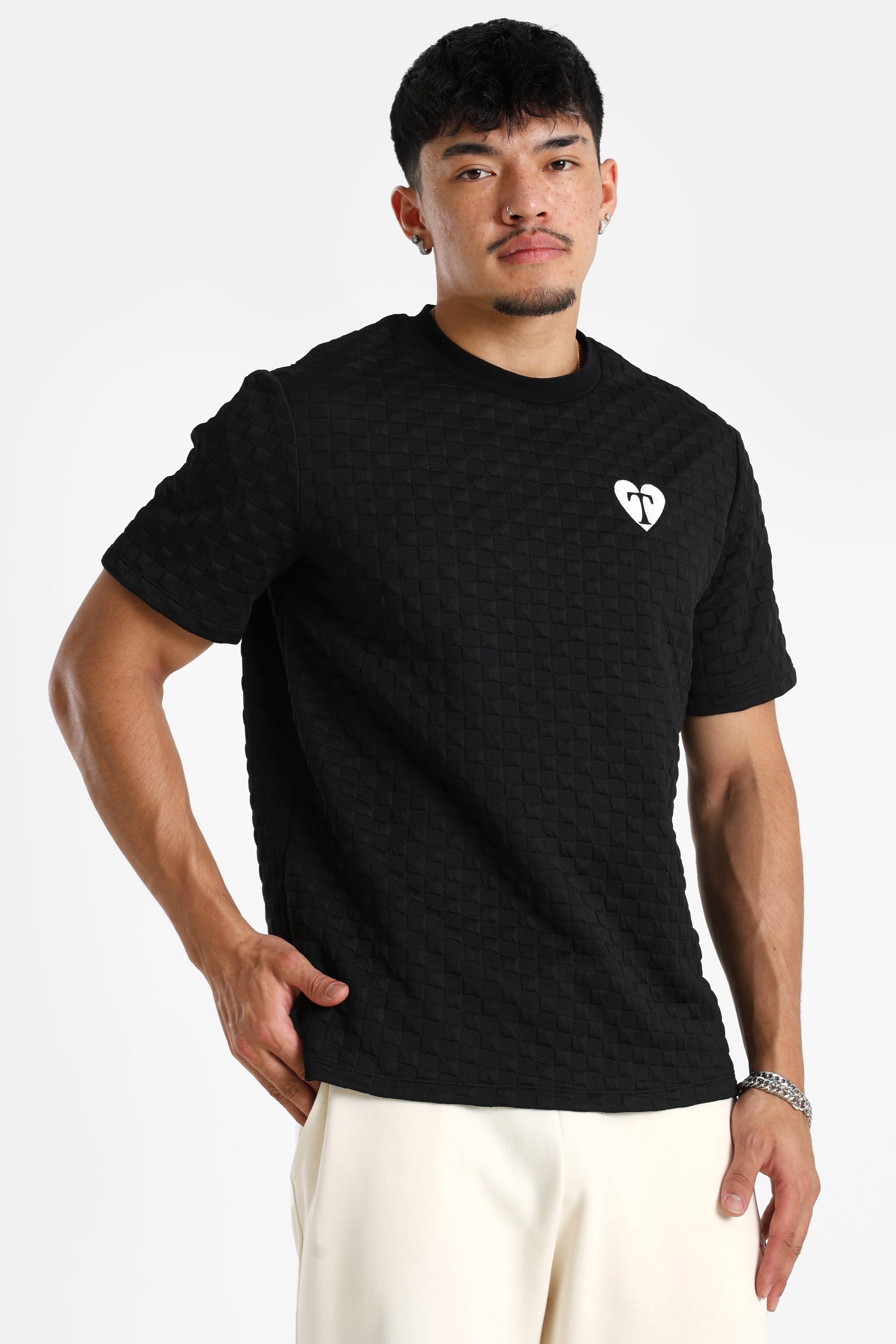 Strukturiertes T-Shirt - Schwarz