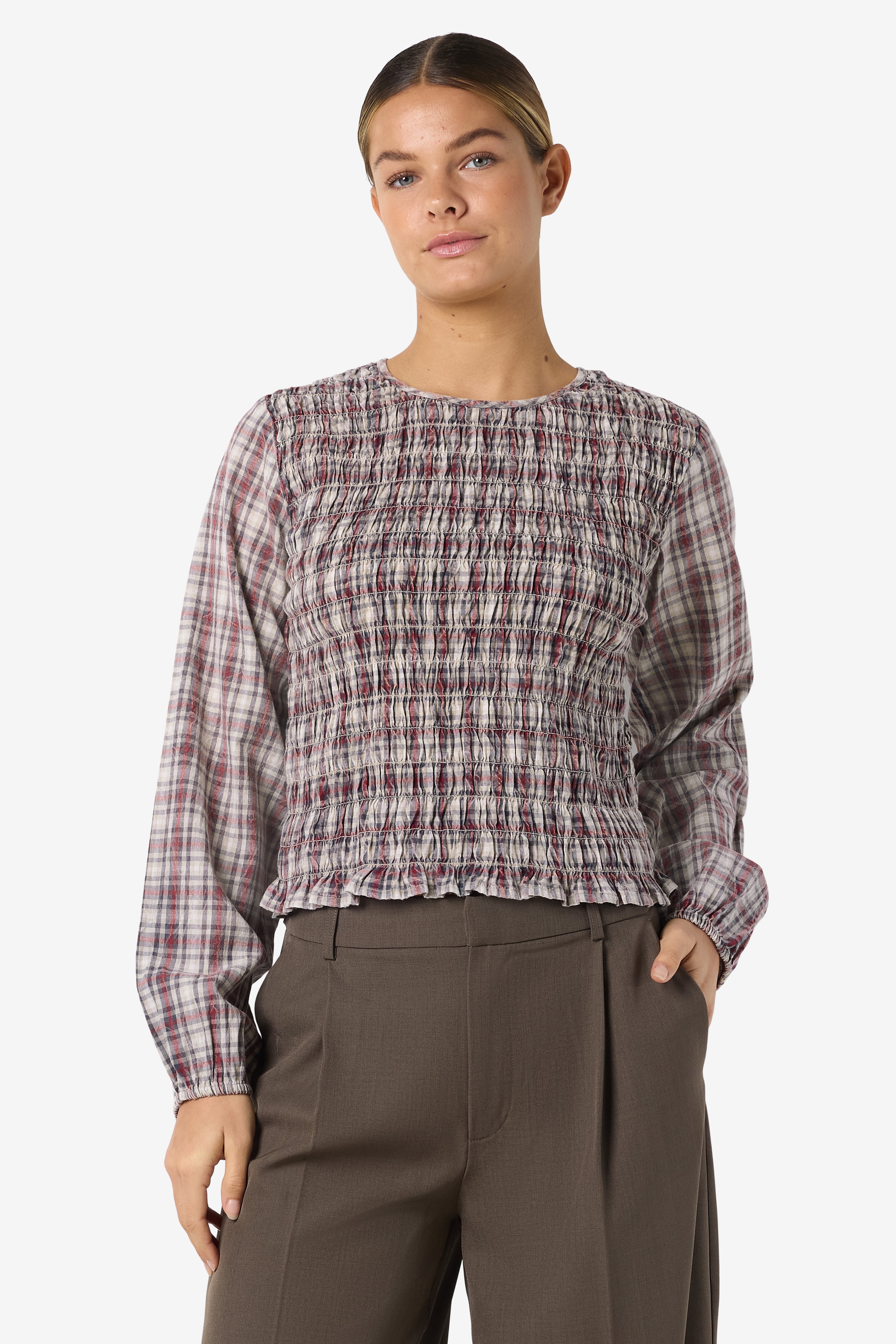 NMNAOMI Gesmoktes Langarmshirt - Tibetan Red