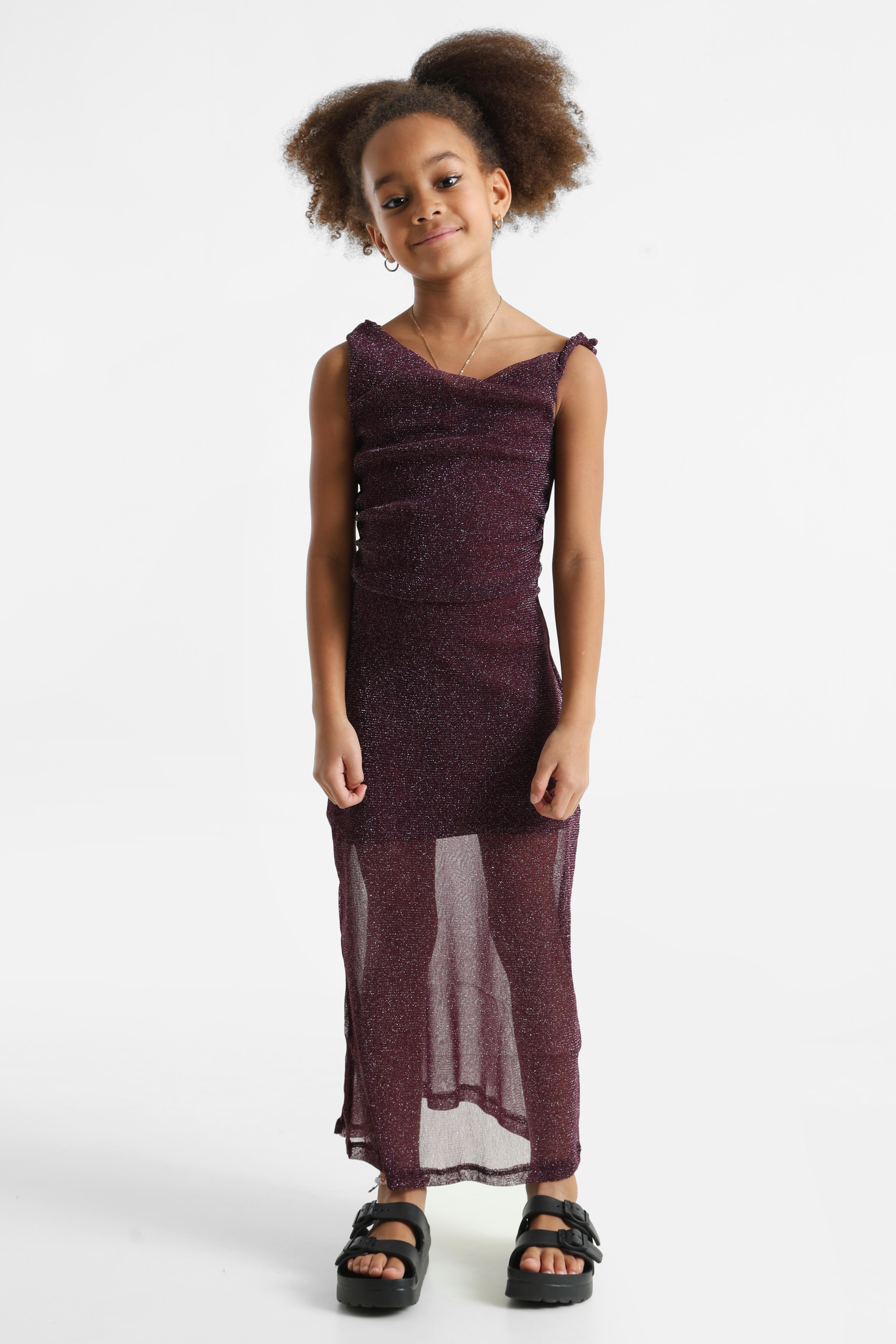 Robe maxi scintillante à une épaule - aubergine