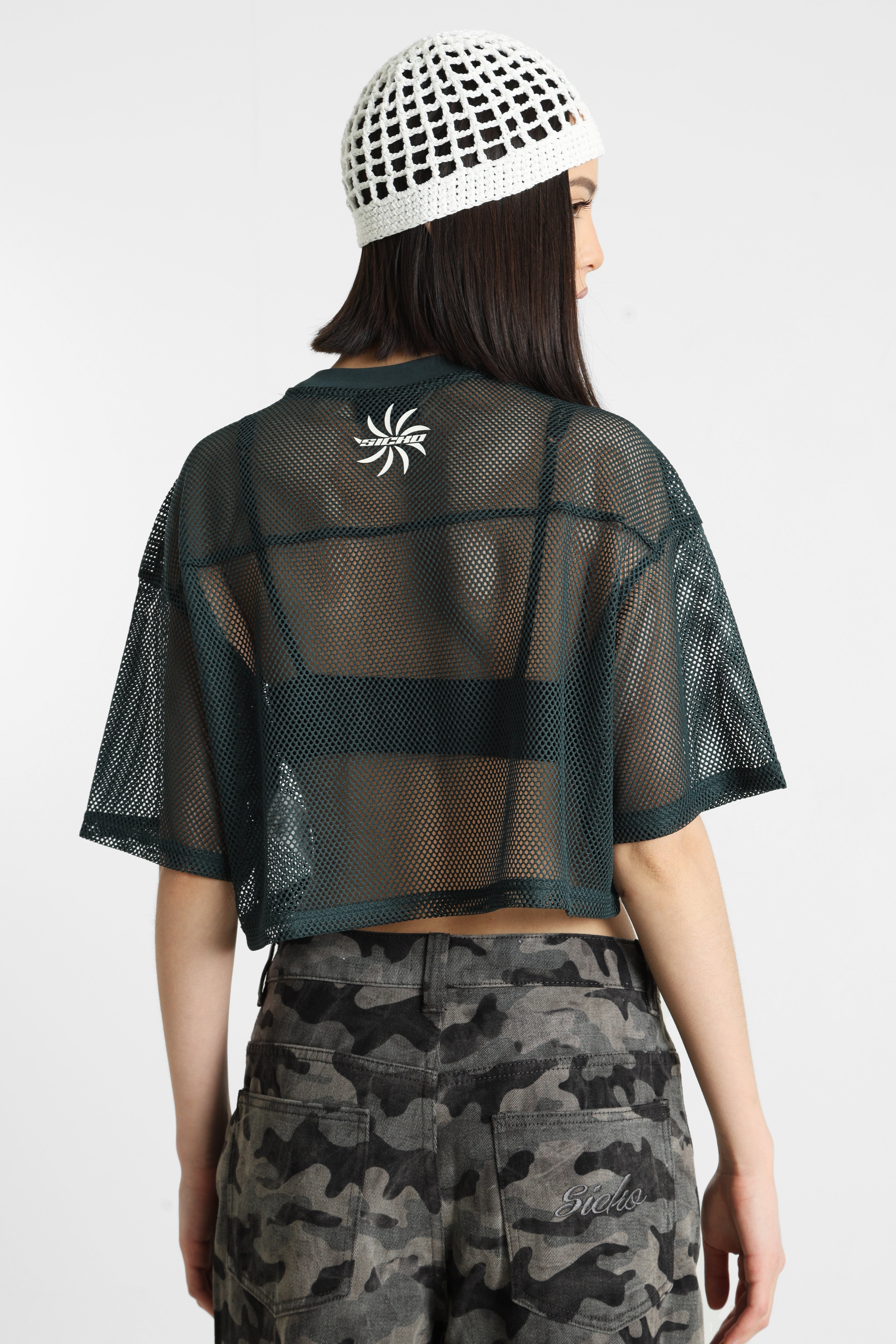 Crop Mesh T-Shirt - Grün