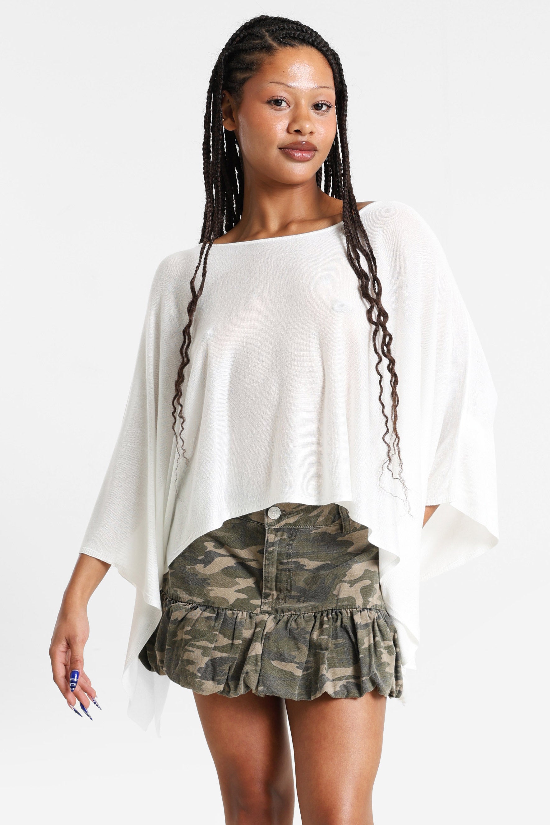 Feinstrickponcho - Offwhite