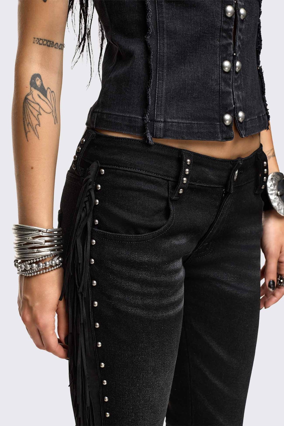 Jeans flare Sierra con frange - Black